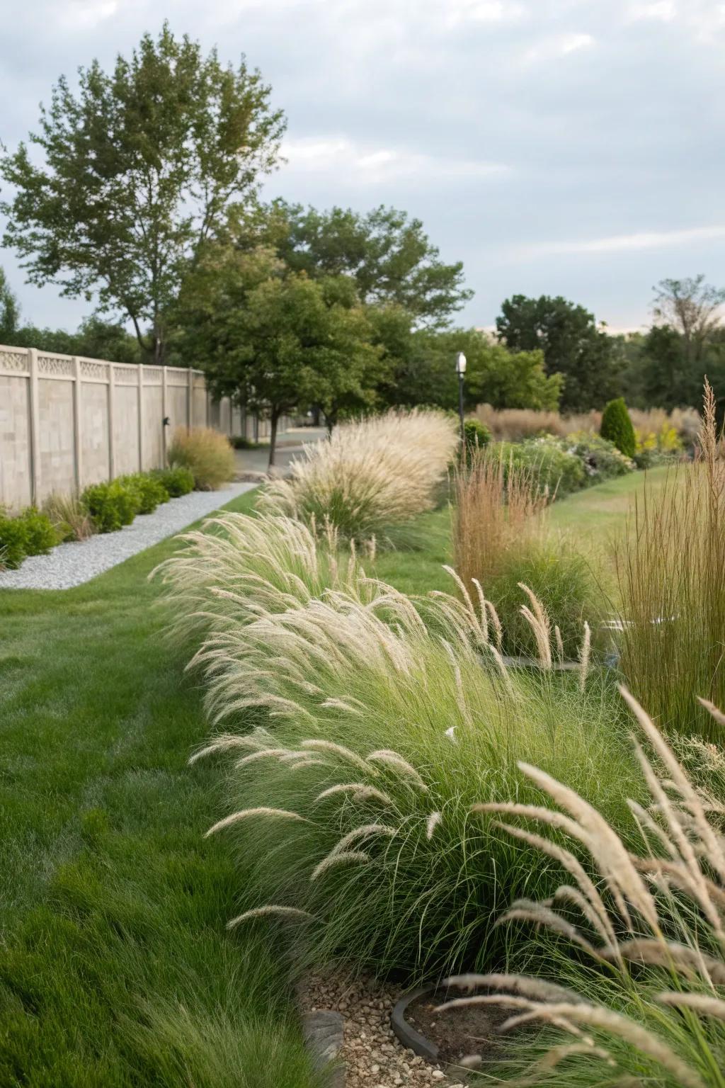 Ornamental grasses add texture to small garden spaces.