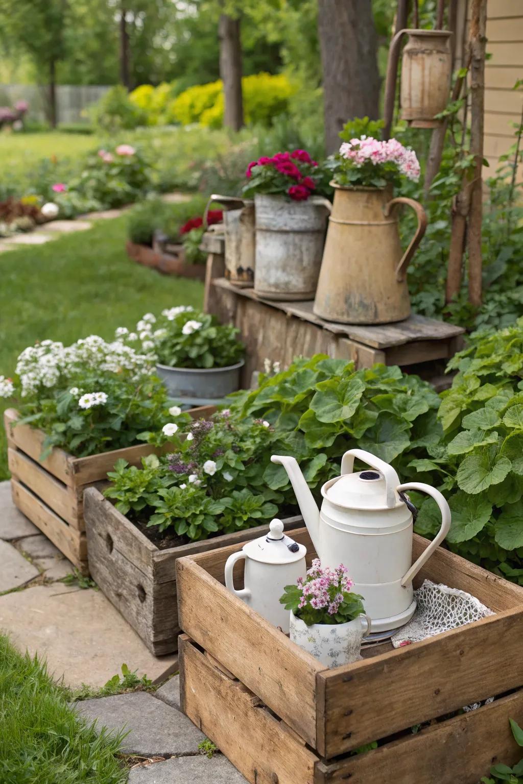 Vintage treasures bringing unique charm to the garden.