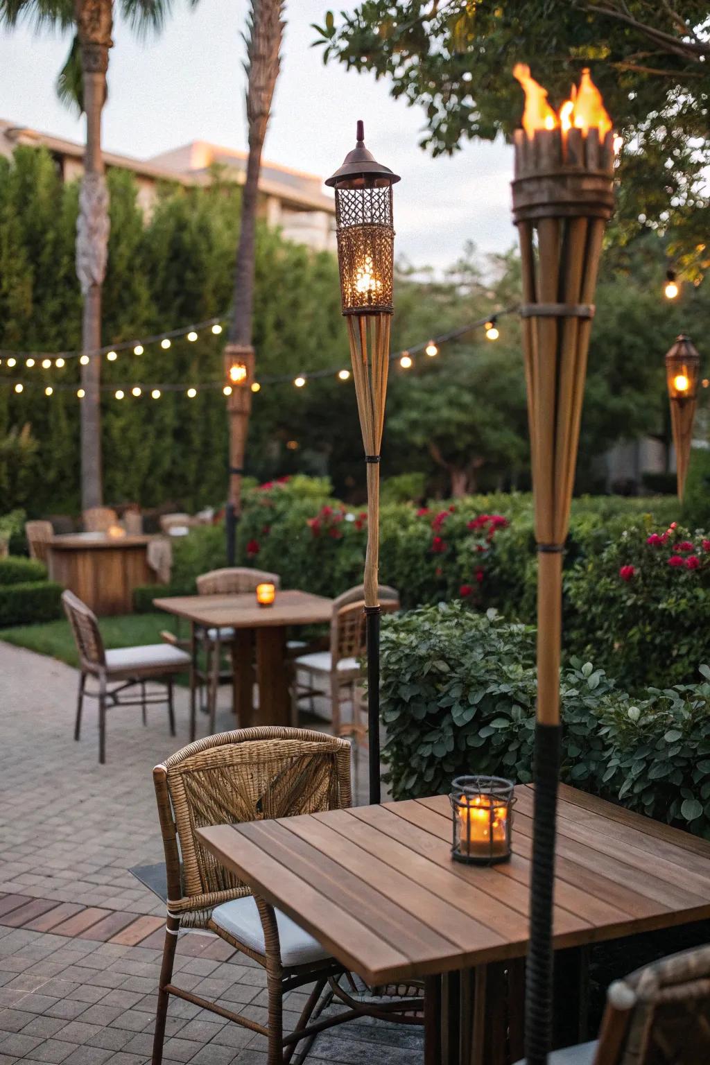 Fill your backyard with a tropical feel using torches.