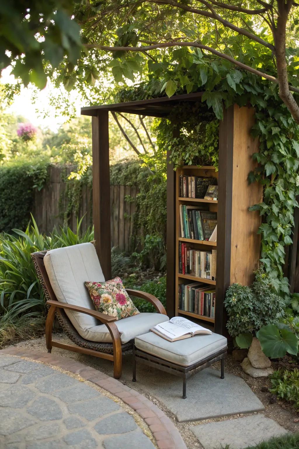 A snug perusal corner is an ideal escape within your outdoor sanctuary.