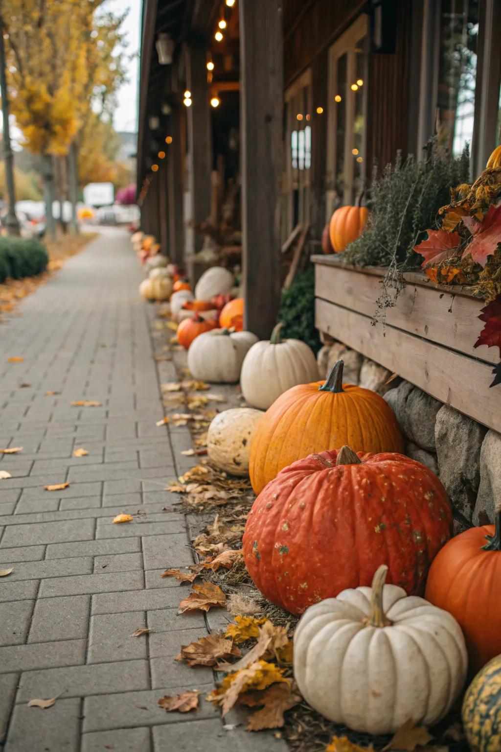 A charming pumpkin pageant welcomes attendees to your open-air space.
