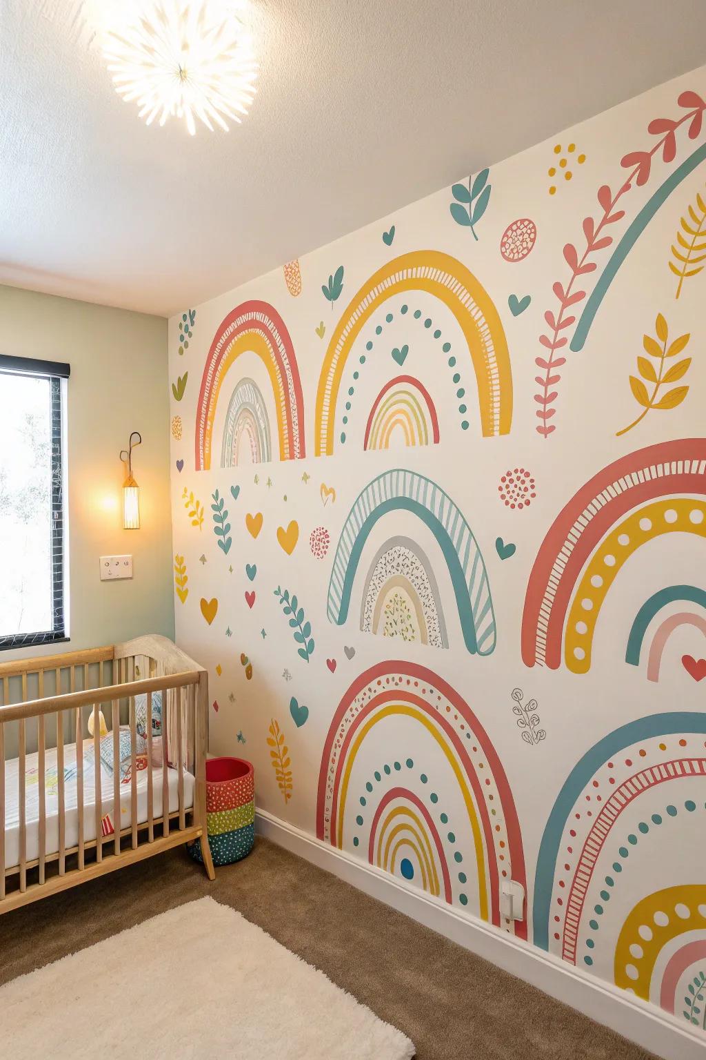 Painted patterns add a playful, creative touch to a nursery.