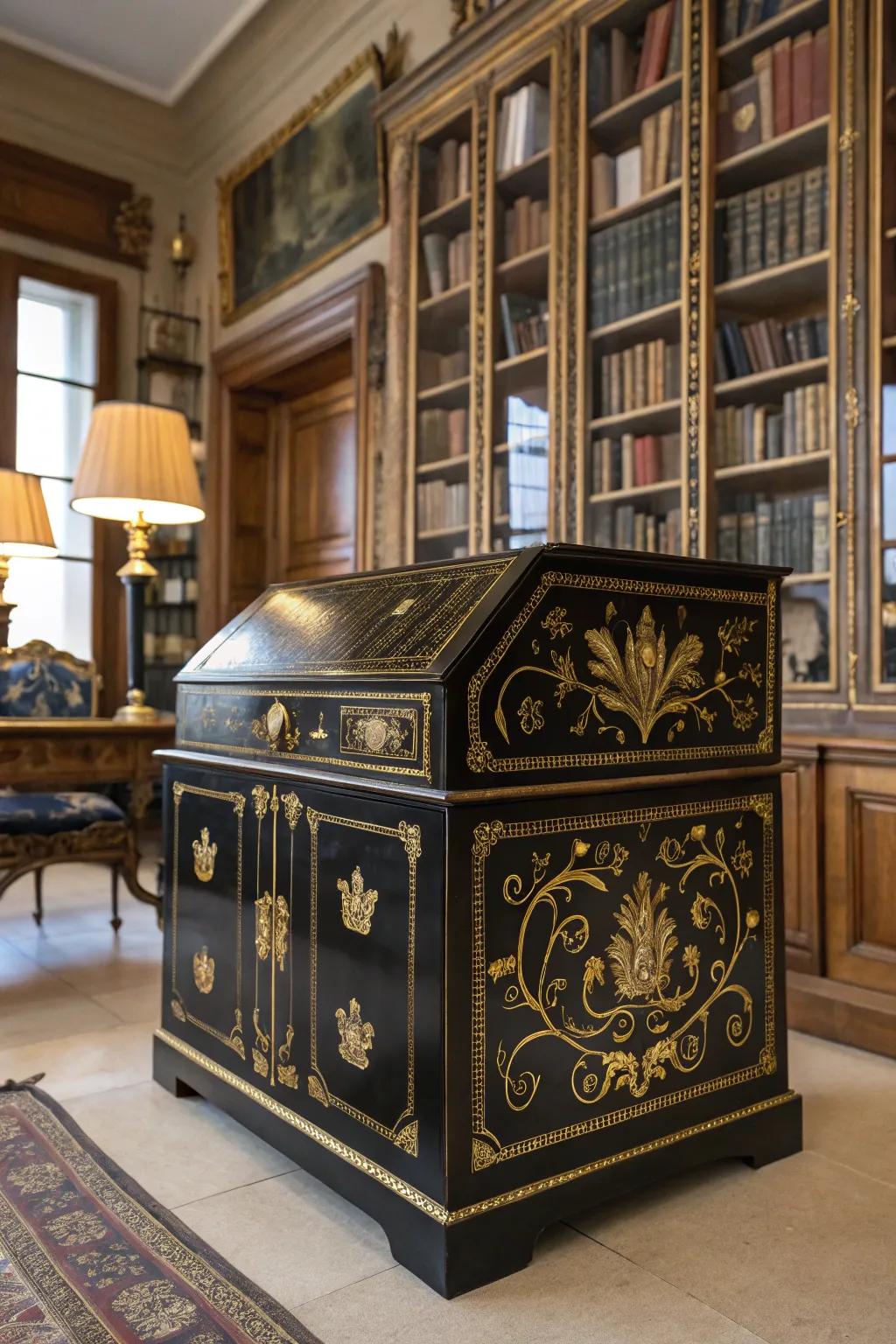 Ageless elegance with an onyx and gilded chest.