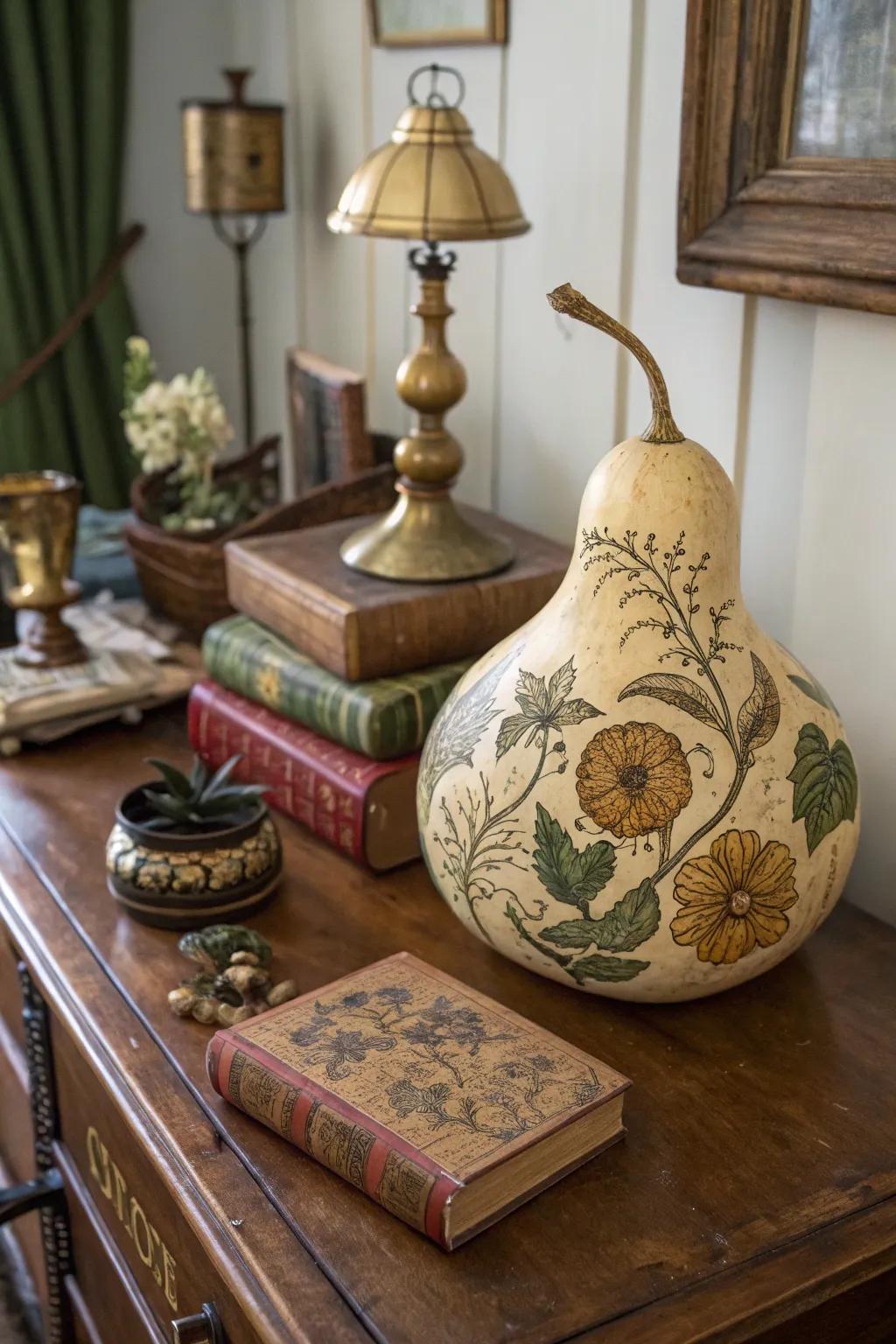 A gourd featuring timeless botanical artistry.