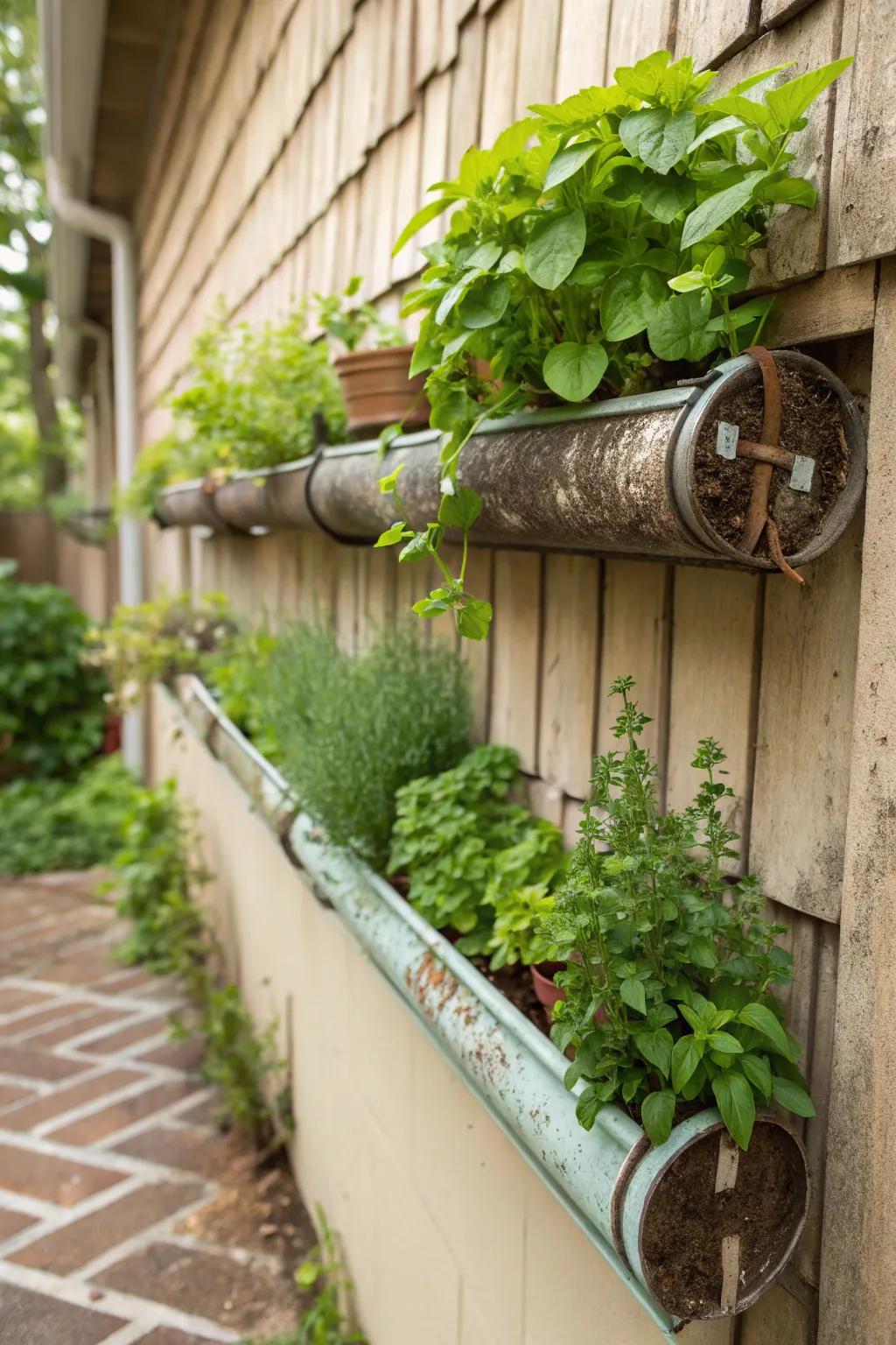 Drainage channel herb display for narrow areas.