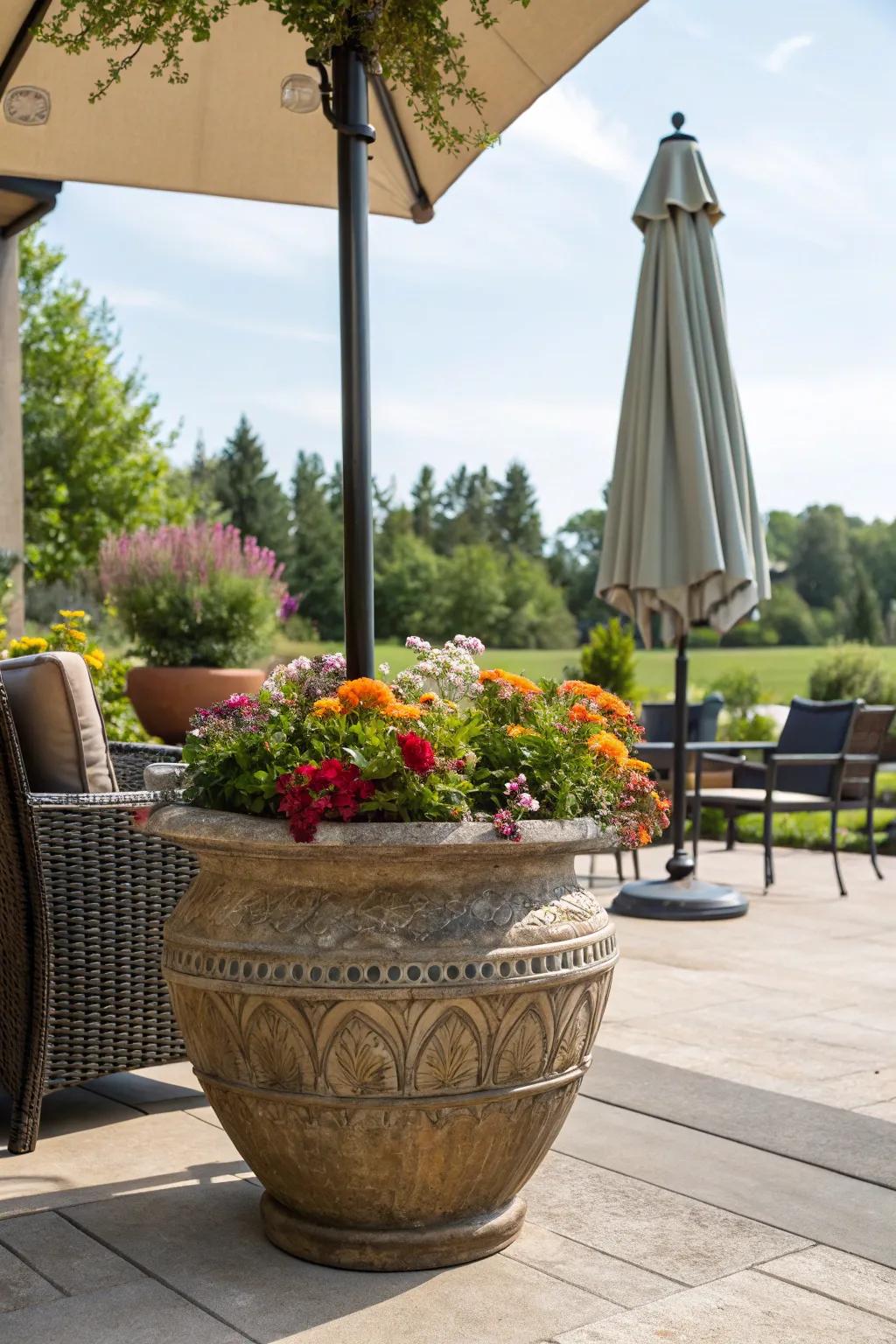 Imaginative utilization of a pot intended for stylish umbrella storage.