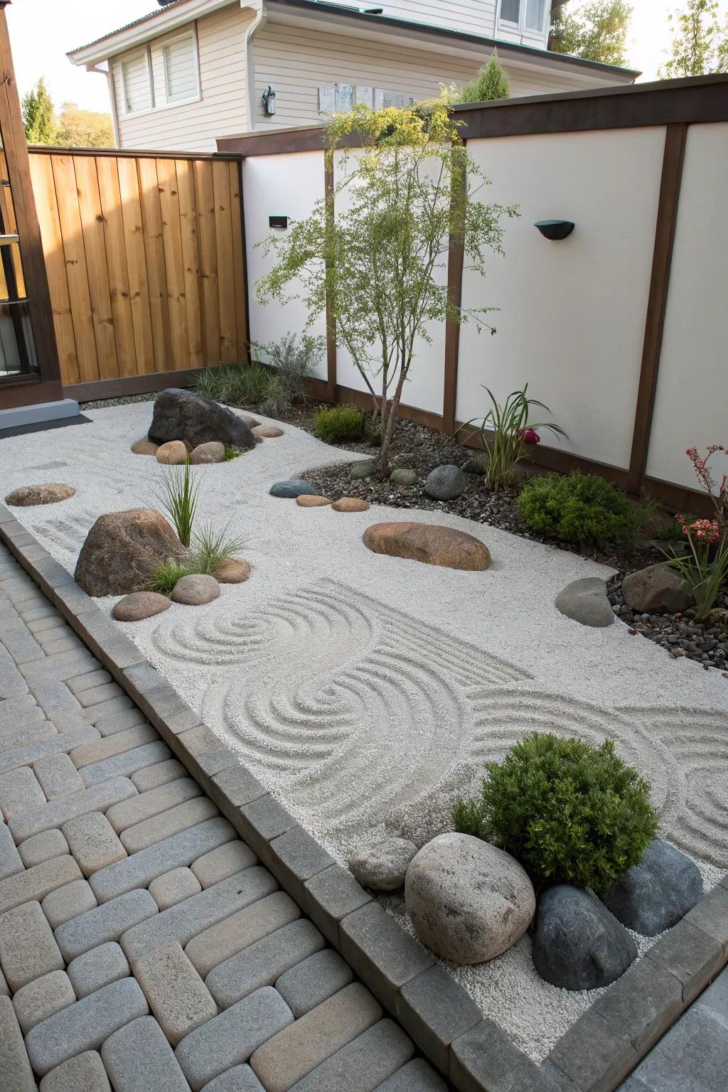 A Zen garden corner contributes tranquility to your patio.