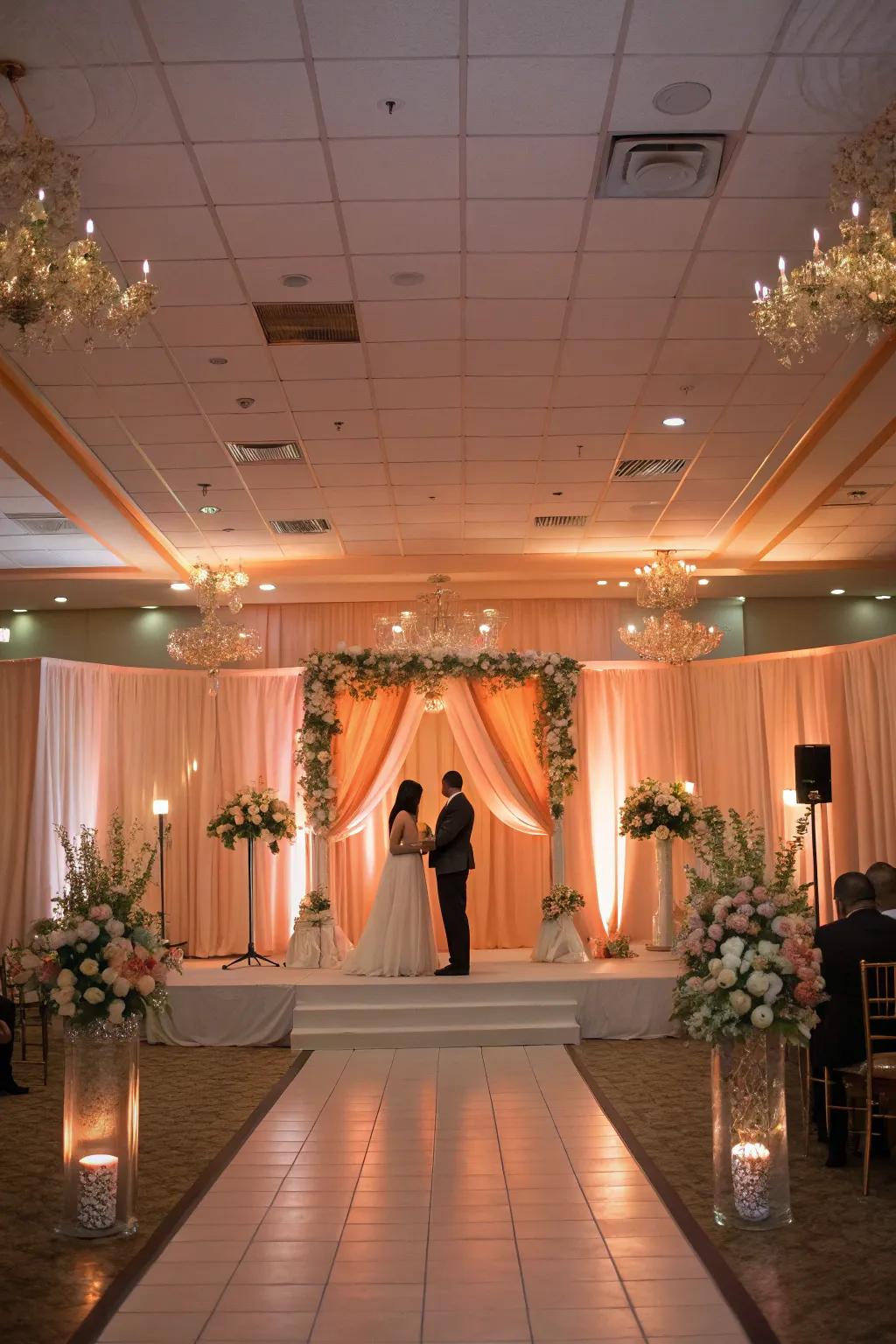 Dreamy accent illumination in peach for a welcoming and cozy atmosphere.