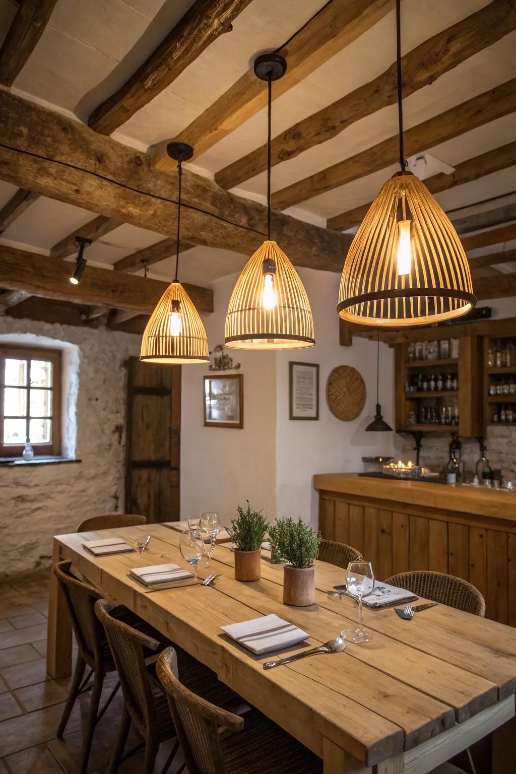 Country pendants make for a comfy, farmhouse feel.