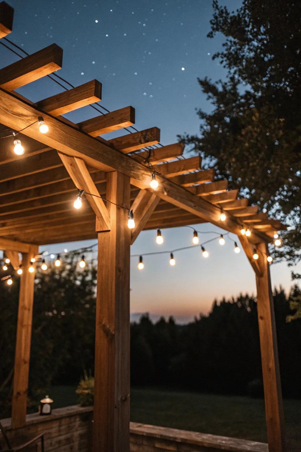 These string lights give this pergola a magical nighttime ambiance.