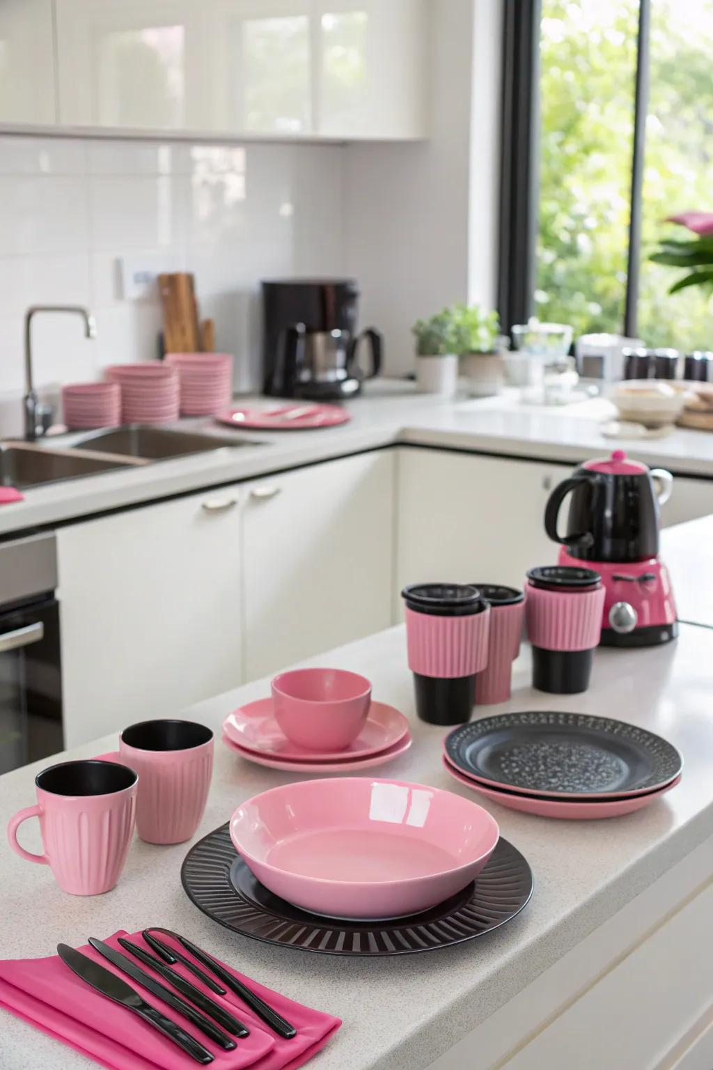 Thoughtfully chosen accessories add a unified flair to the culinary space.