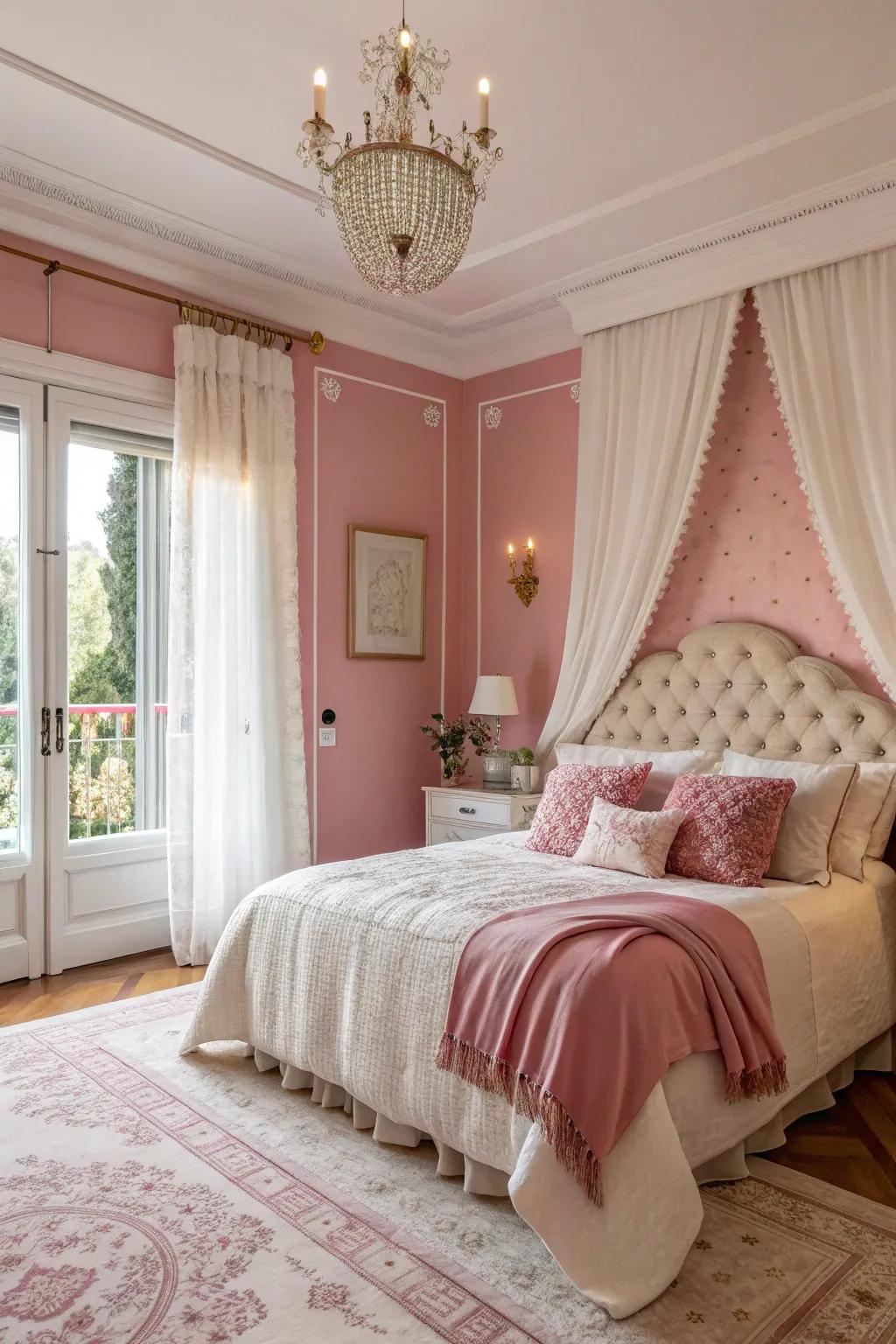 Strawberries and cream tones create a welcoming and inviting bedroom hideaway.