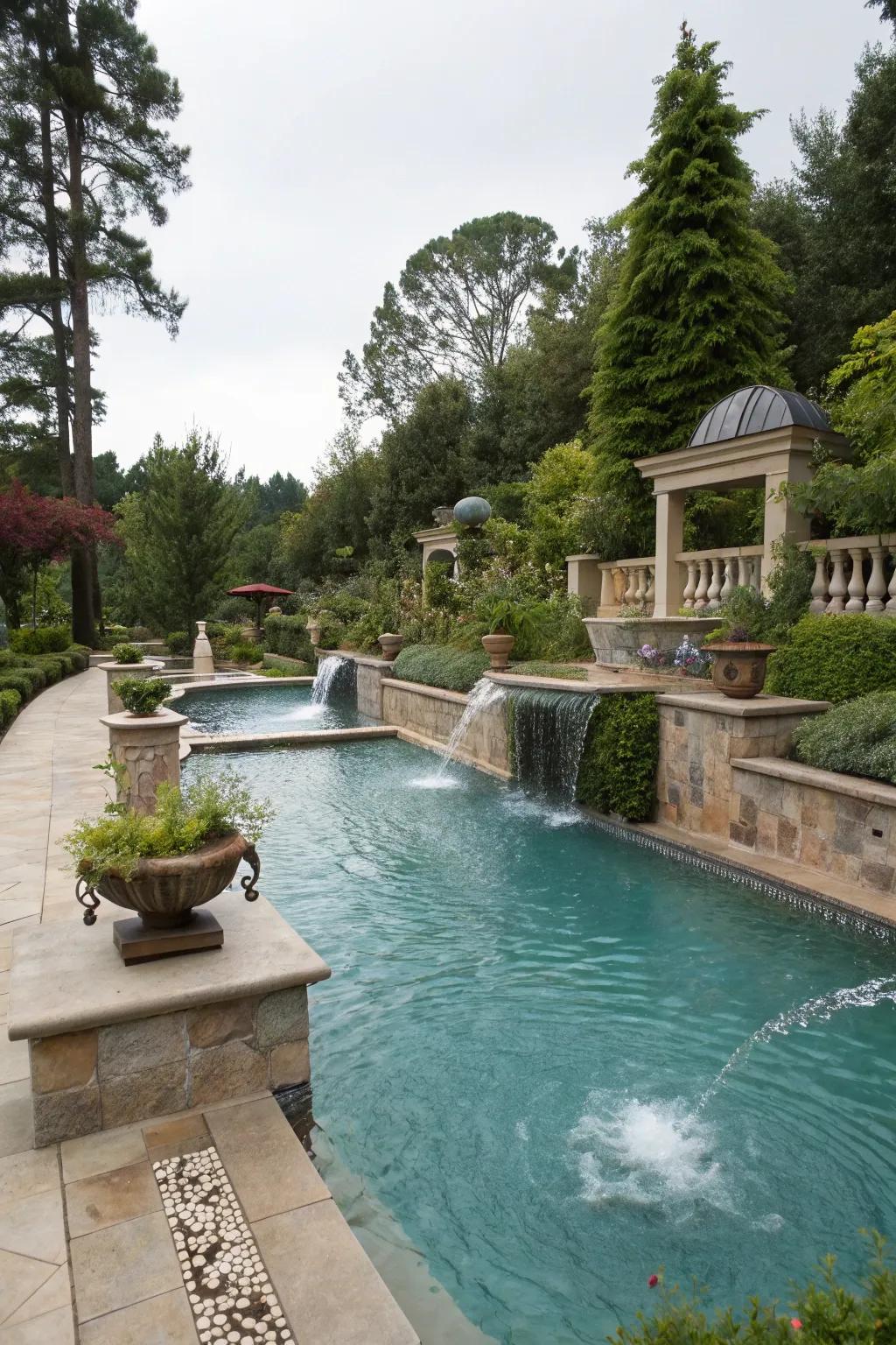 Liquid elements add sophistication and peace to pool areas.