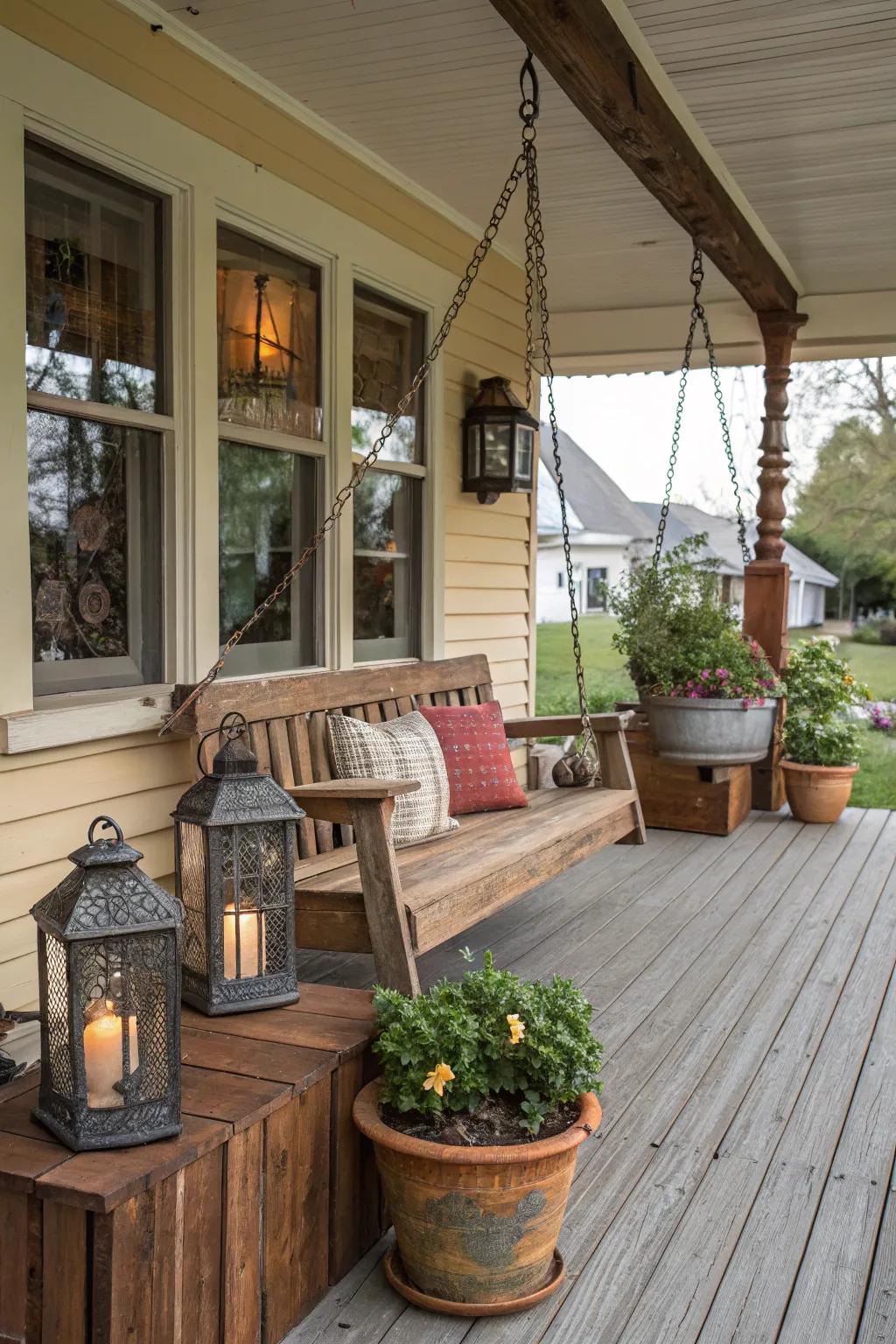 Country elements bestowing intimate allure upon the porch.