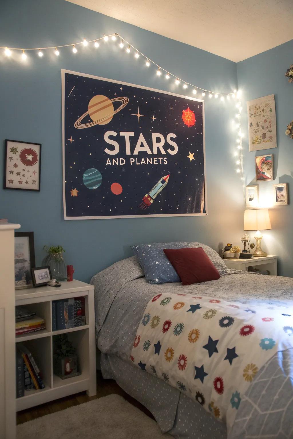 A cosmic name art piece crafting a magical bedtime environment.