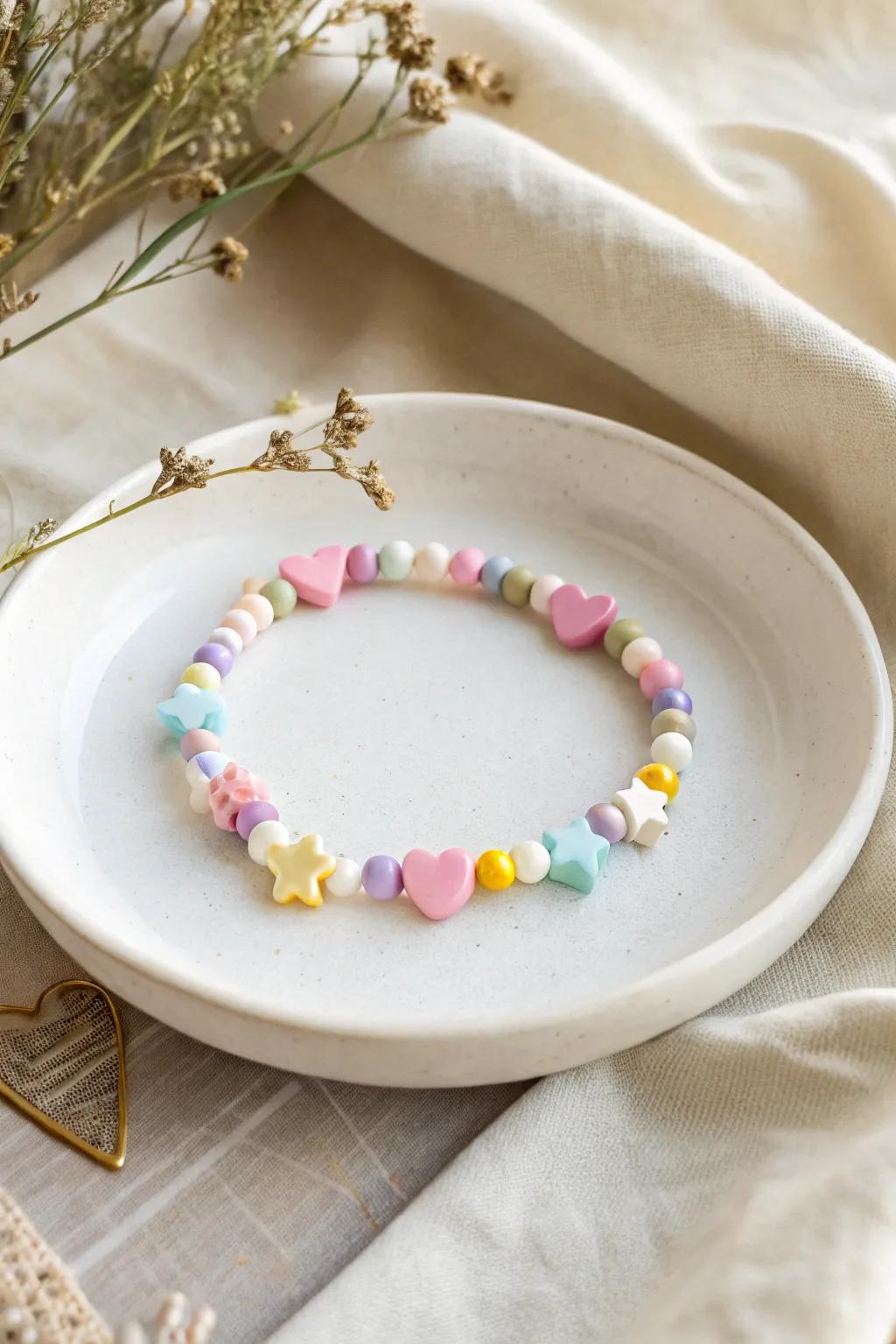 Embrace the allure of quirky forms with this stylish clay bead bracelet, ideal for contributing a playful element to your minimalist style.