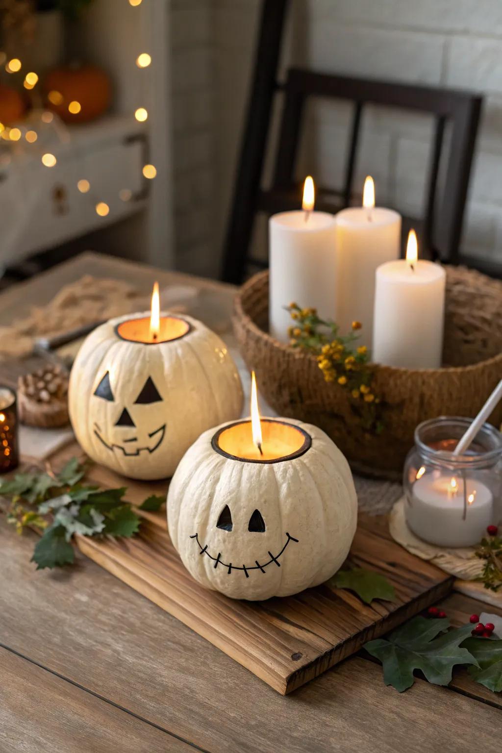 Gourds beautifully transformed into wax light holders.