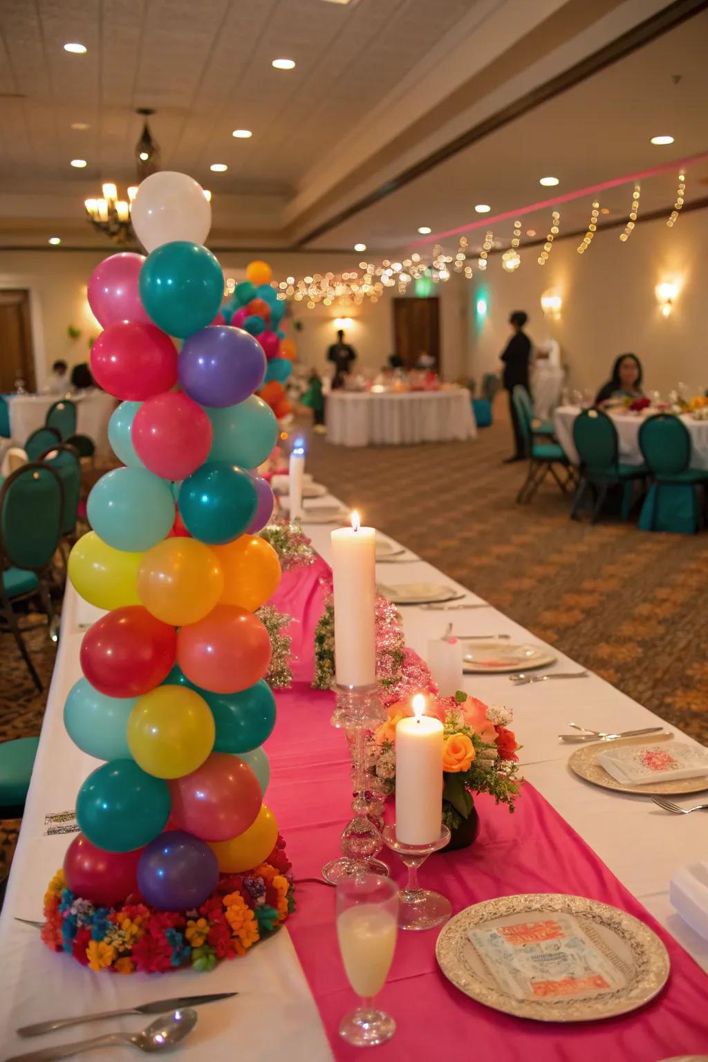 Balloon table pathways inject a playful element into dining tables.