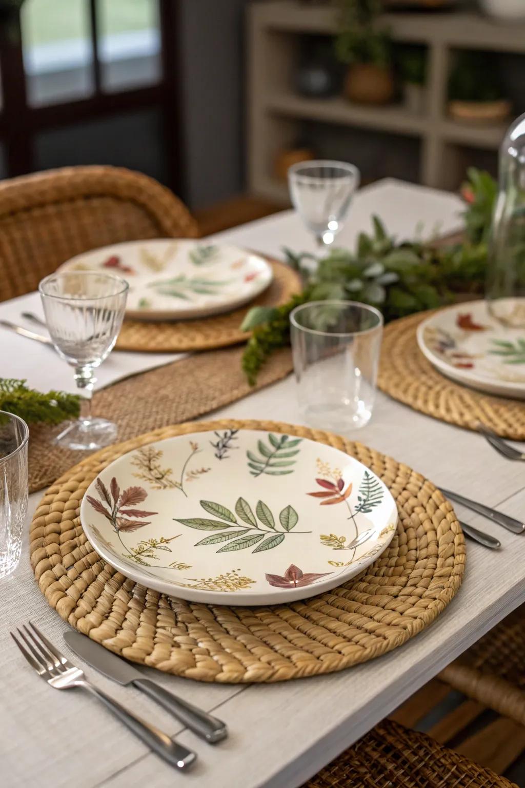 Elevate your dining experience using jungle-inspired dining arrangements.