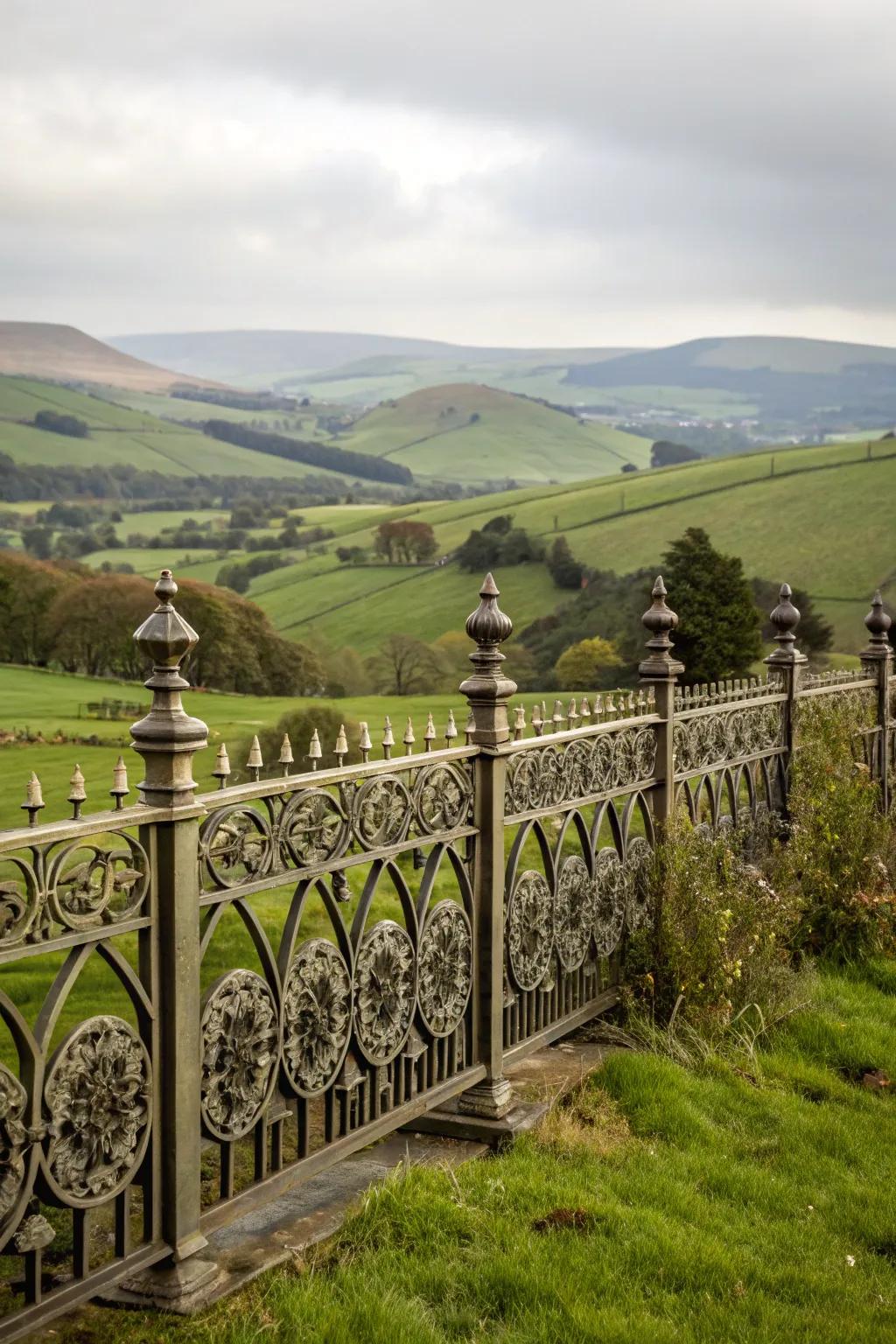 An artistic metal barrier adds elegance to the landscape.