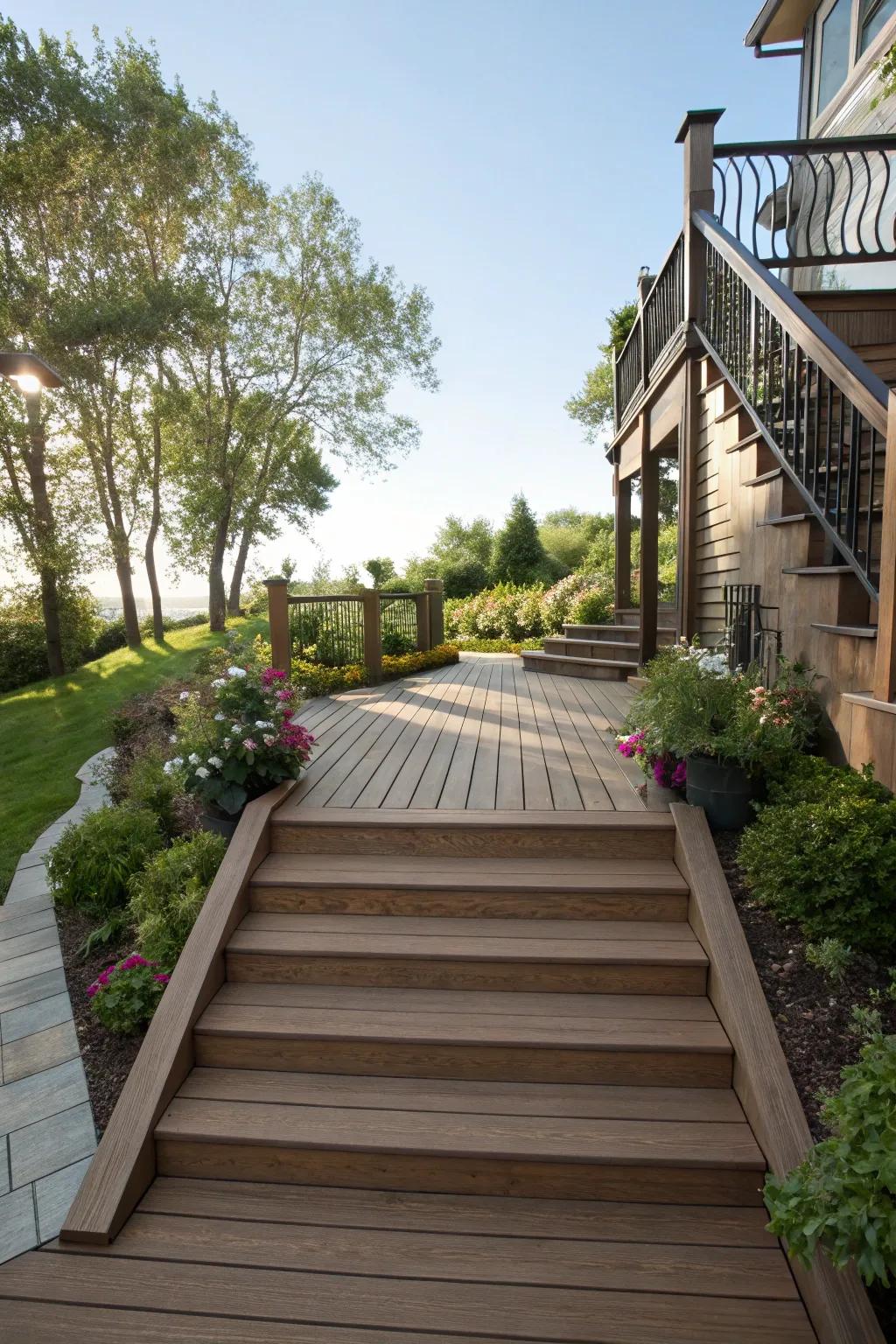 Introduce dimension through fashionable veranda steps.