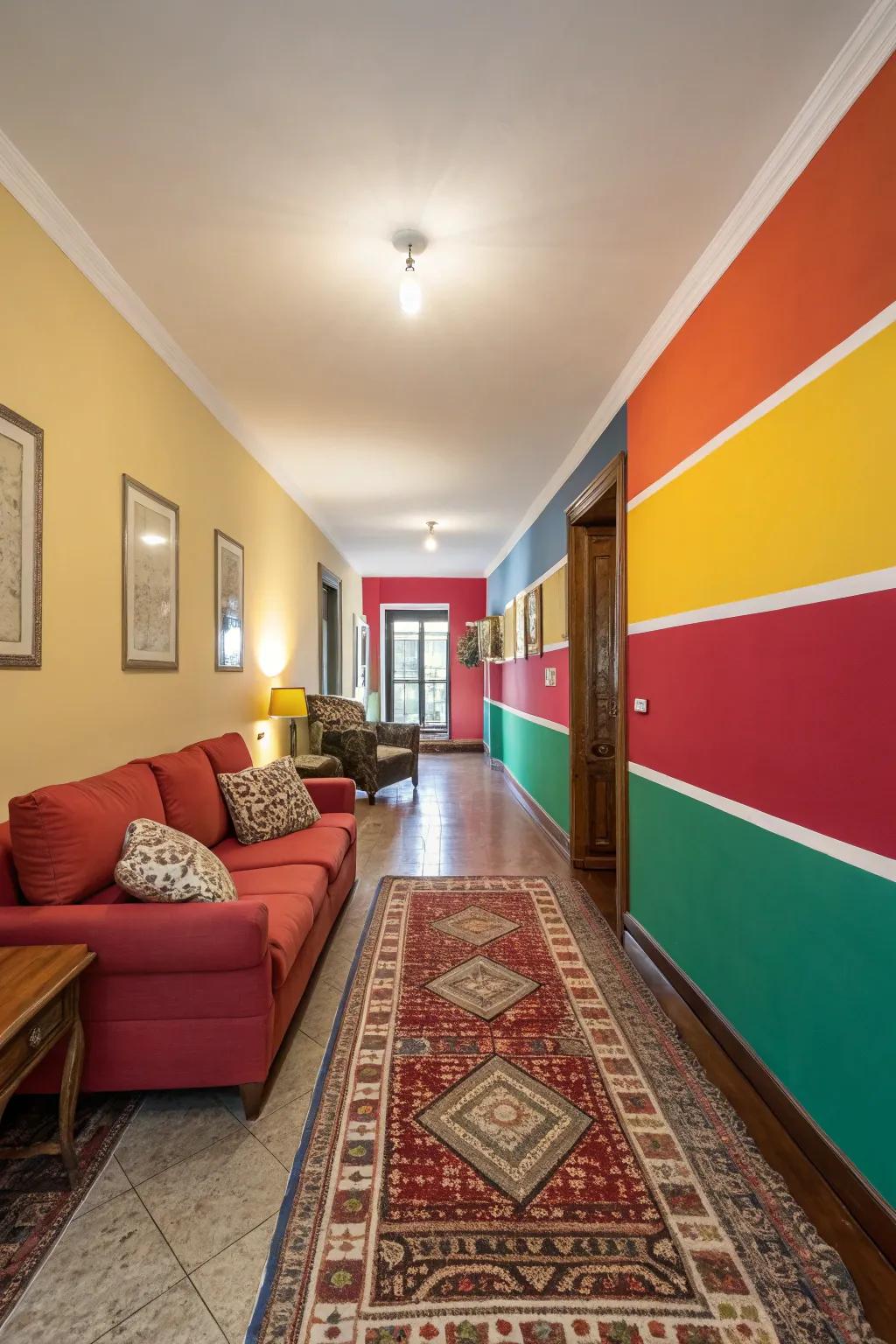 Color blocking adds personality and distinguishes spaces in a small room.