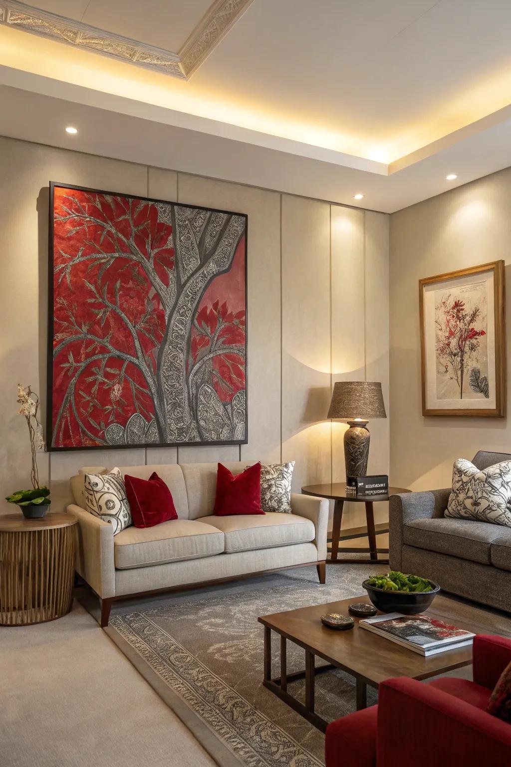 Oversized artwork makes a striking declaration in any living room.