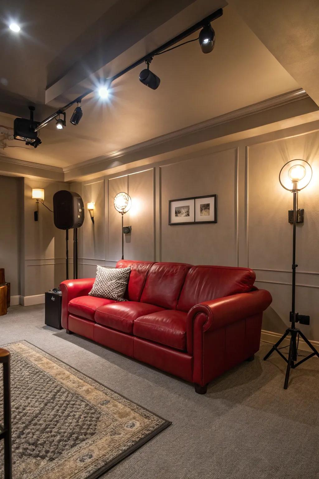 Illumination plays a crucial role in establishing the mood and accentuating a crimson hide sofa.