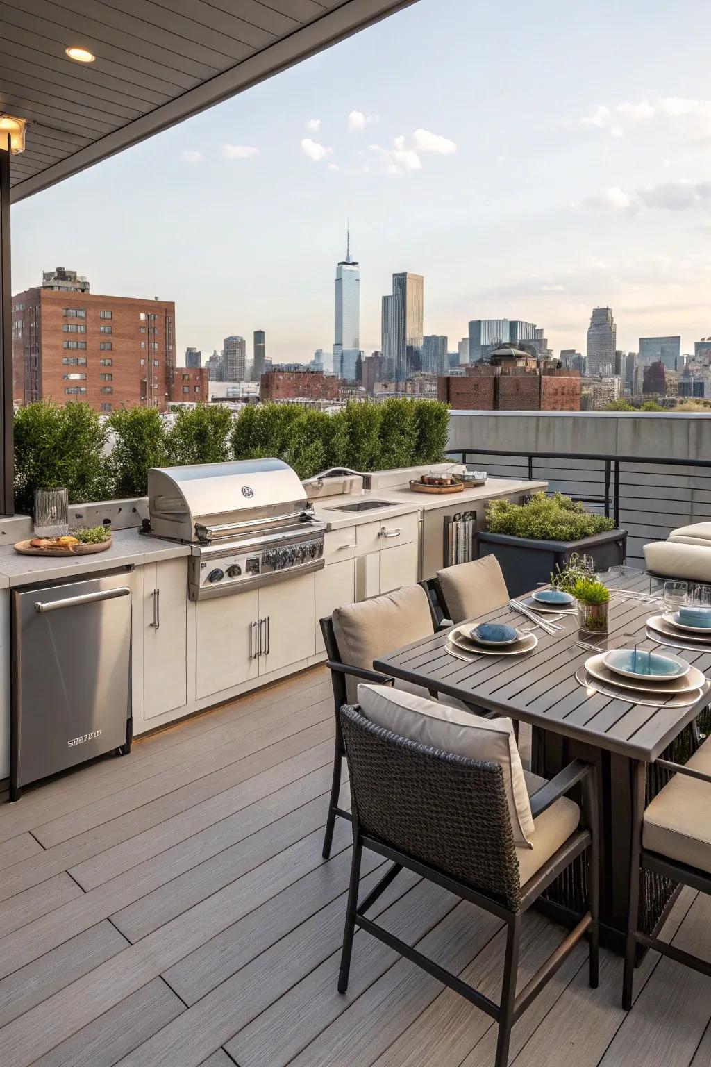 Make culinary pleasures on your rooftop deck with a full outdoor kitchen.