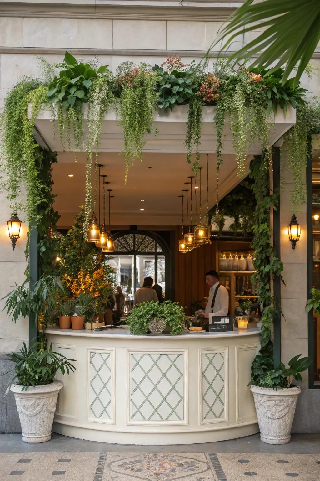 Plant life can transform your reception point into a refreshing sanctuary.