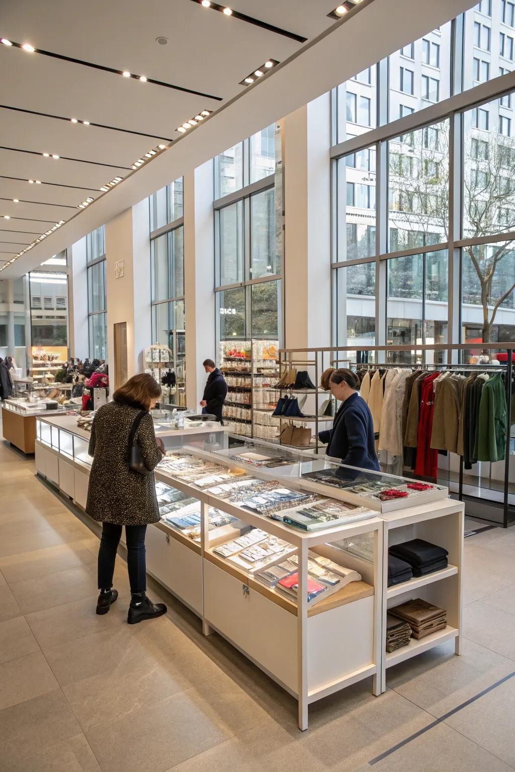 Modular exhibitions permit versatile and ever-evolving store arrangements.