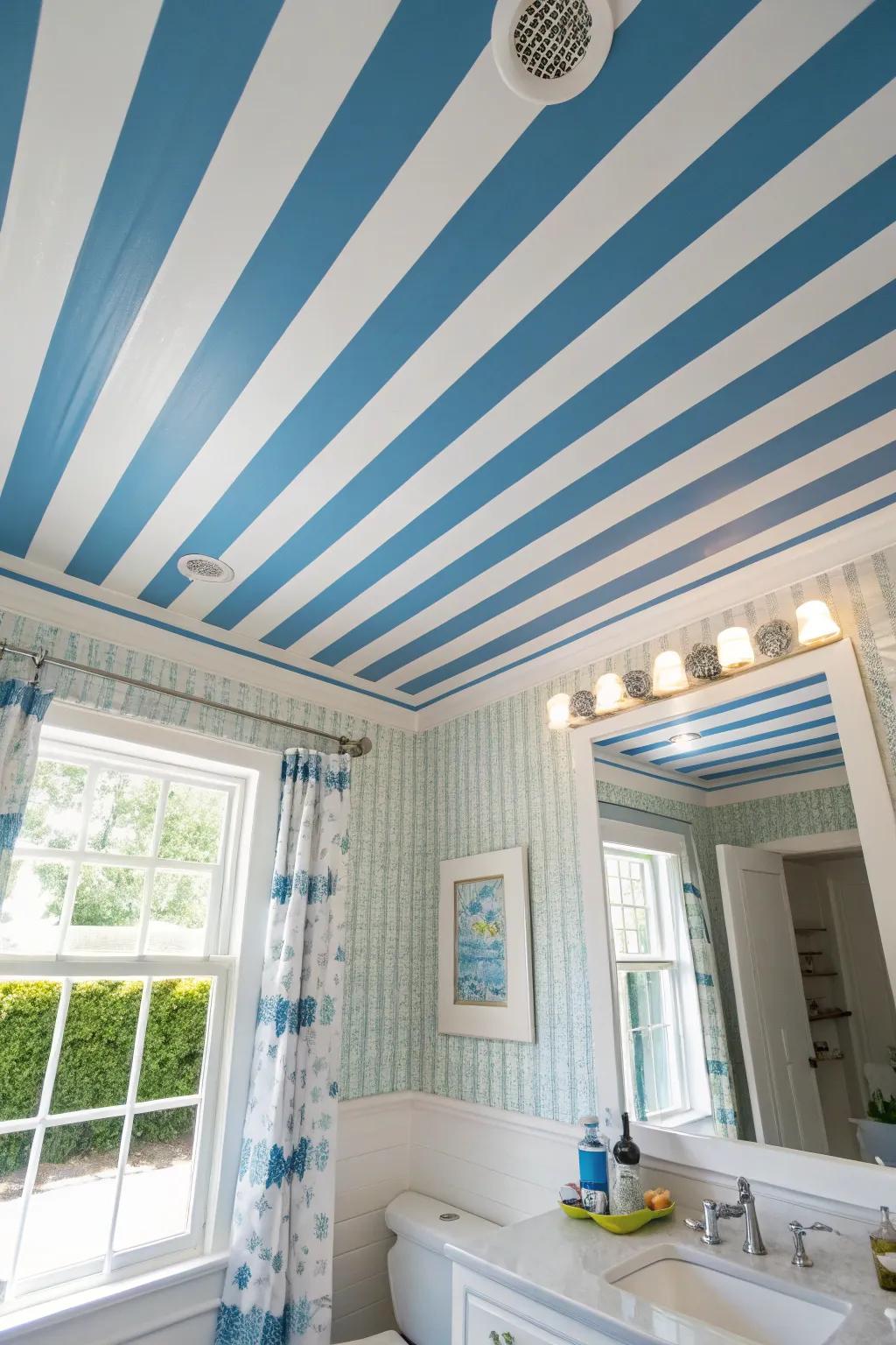 Striped ceiling that adds a playful touch to the space.