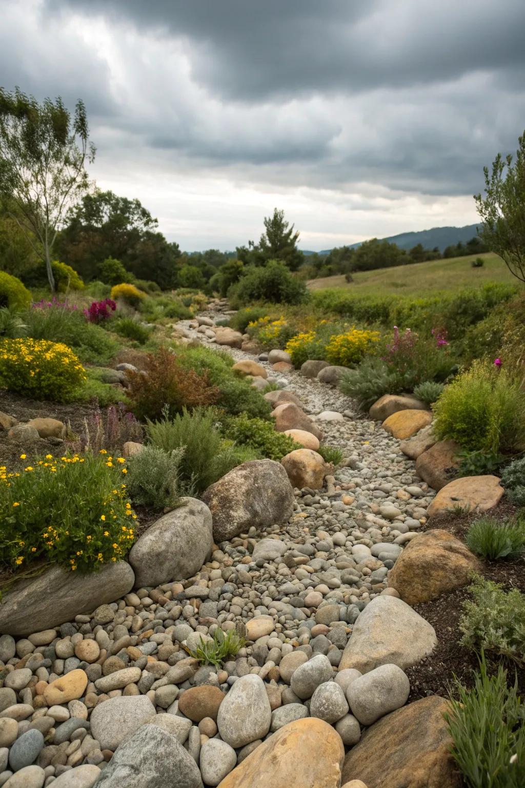 Incorporate movement to your garden with a dry streambed.