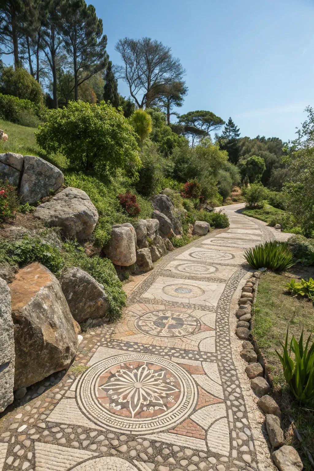Mosaic pathways narrate stories of creativity and elegance.