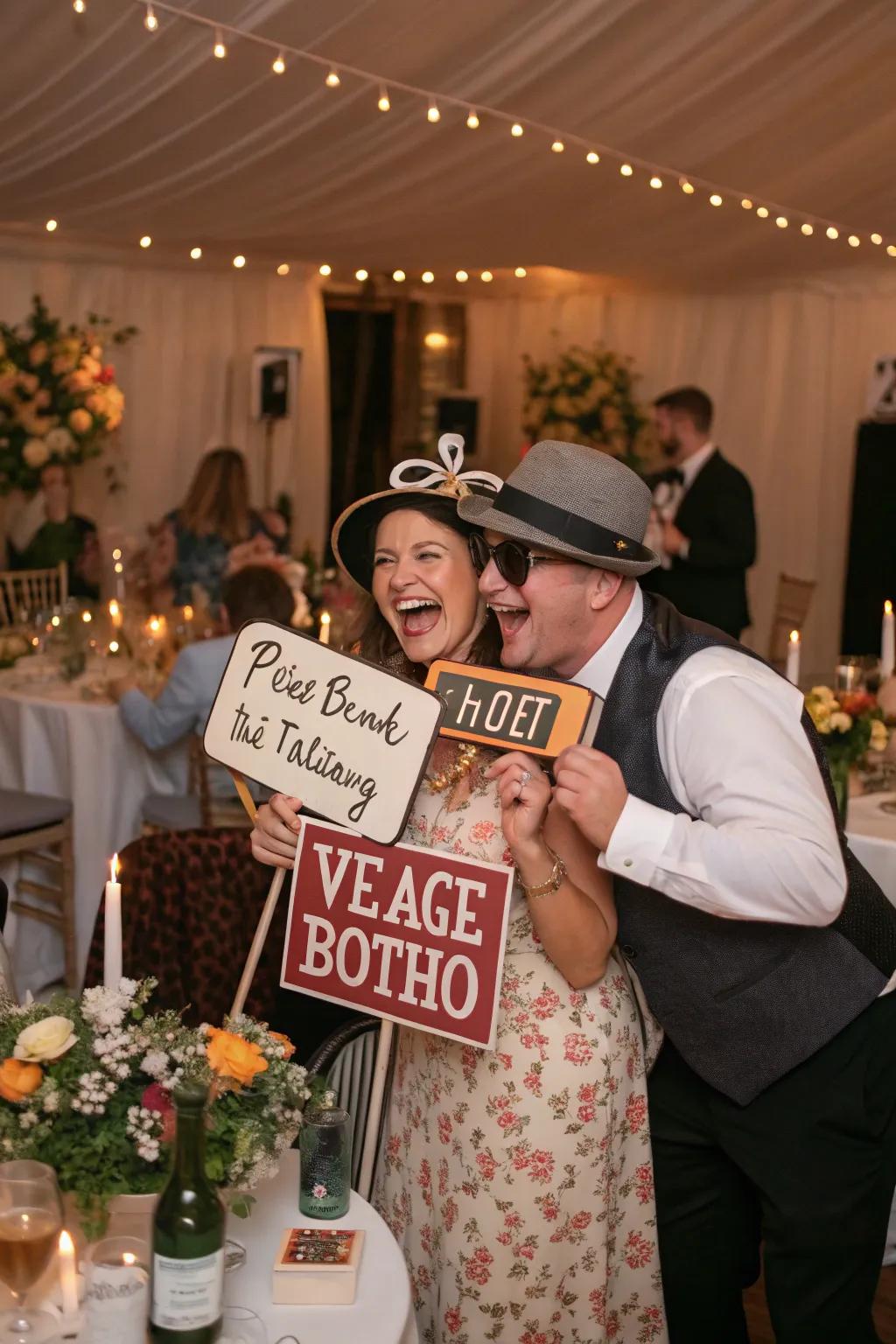 A retro photo booth adds fun and flair to the celebration.