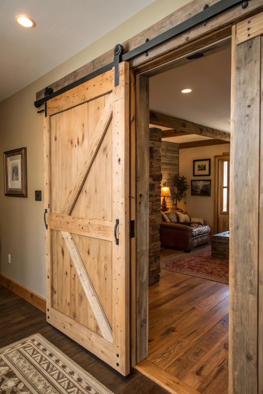 Sliding barn doors are both practical and stylish, perfect for rustic interiors.