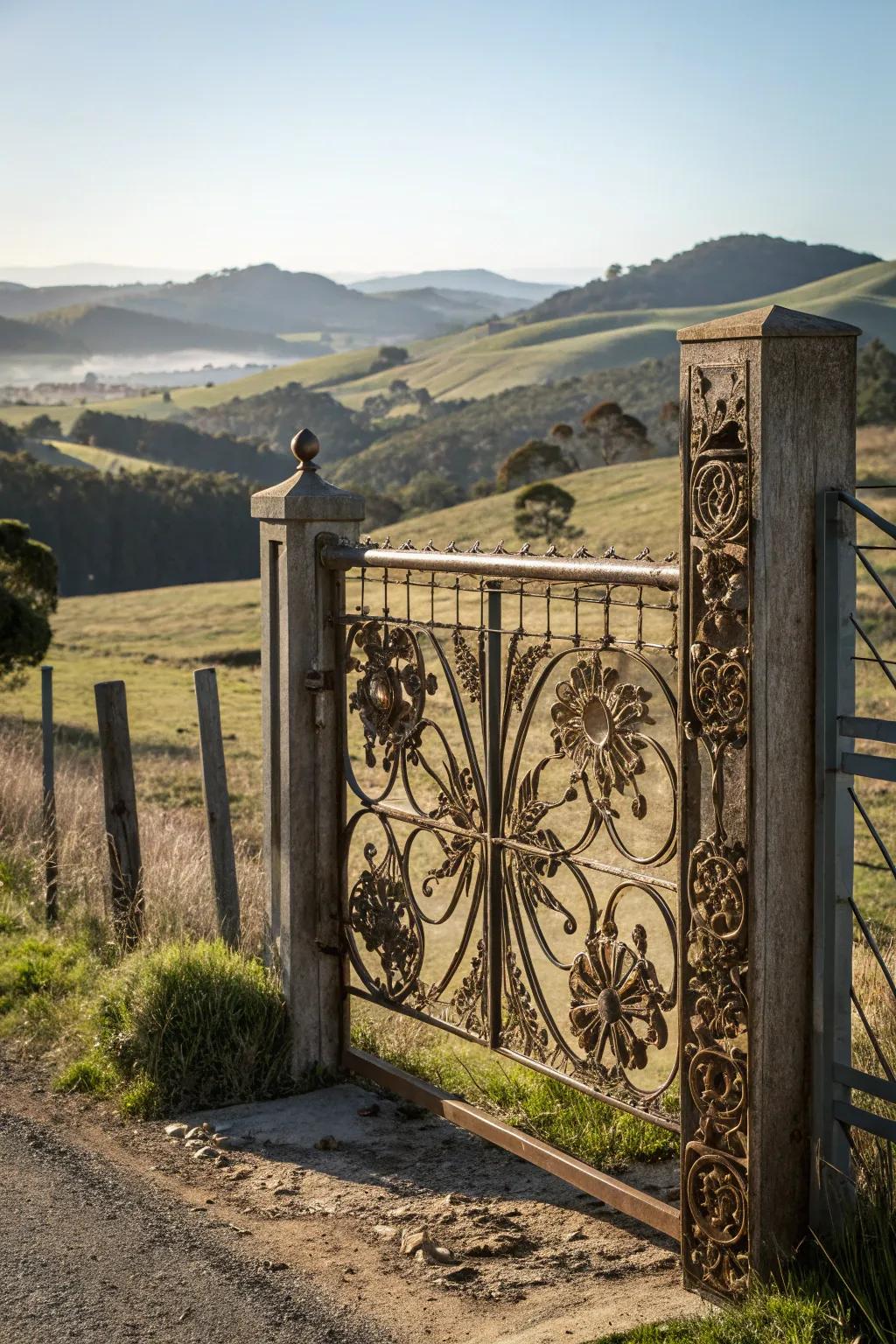 A homestead portal with striking artistic metal inlays.