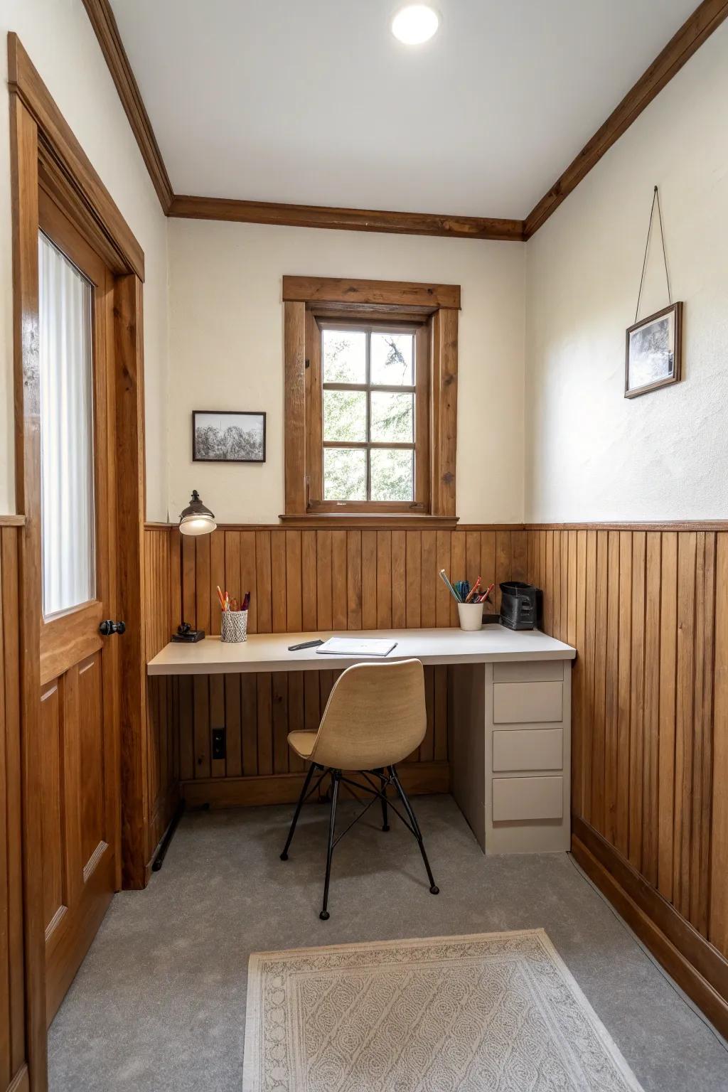 Minimalist paneling provides a neat and uncluttered appearance.