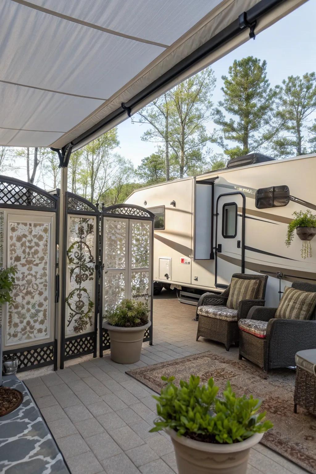 Privacy dividers offer a secluded feel to your open-air area.