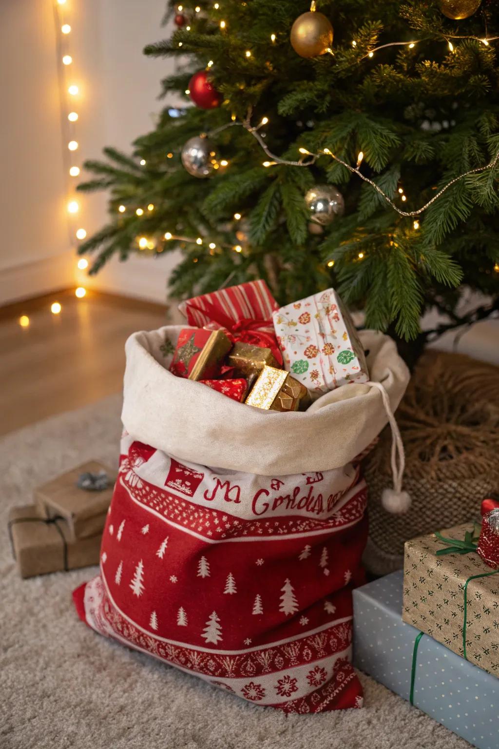 Santa's sack container cleverly combines numerous presents.