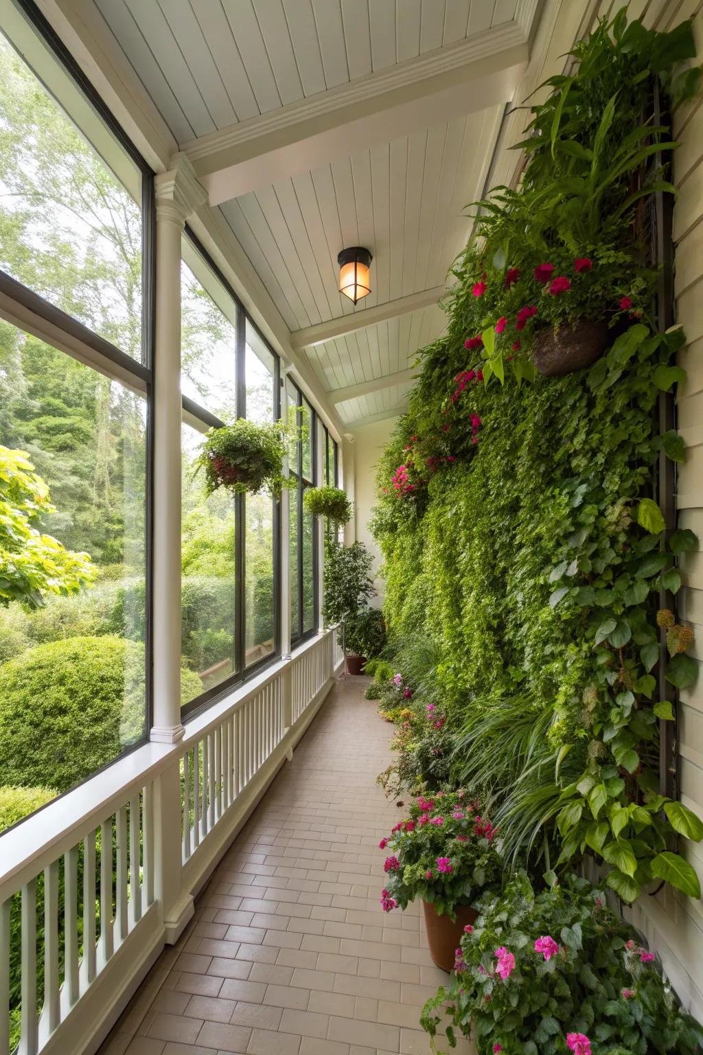 A botanical trellis adds greenery and maximizes space.