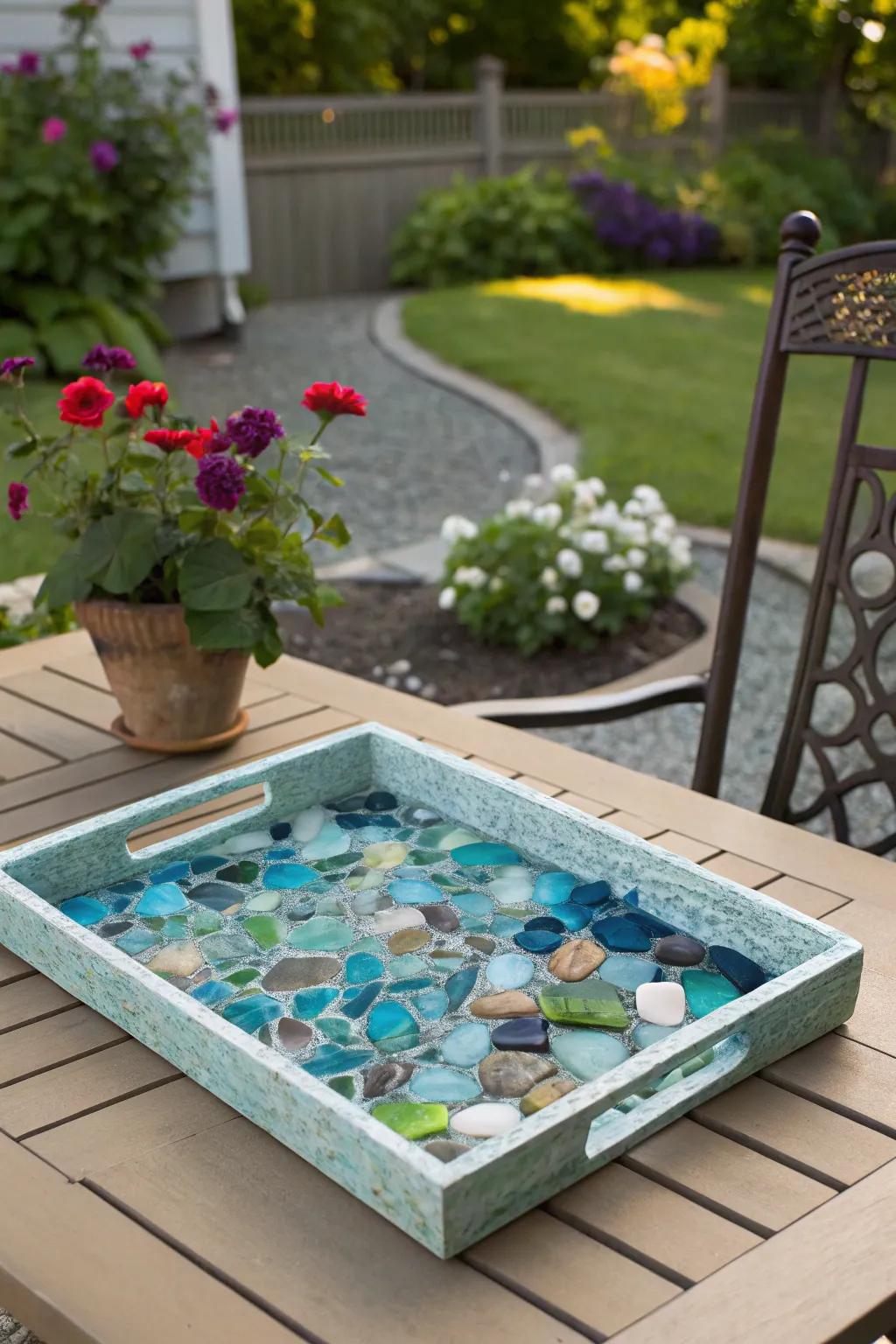 Sea glass serving trays are both functional and decorative.