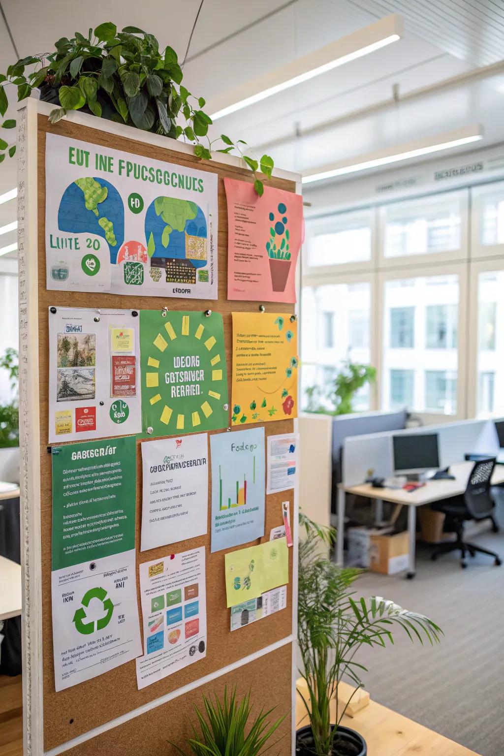 A green efforts board promoting sustainability in the workplace.