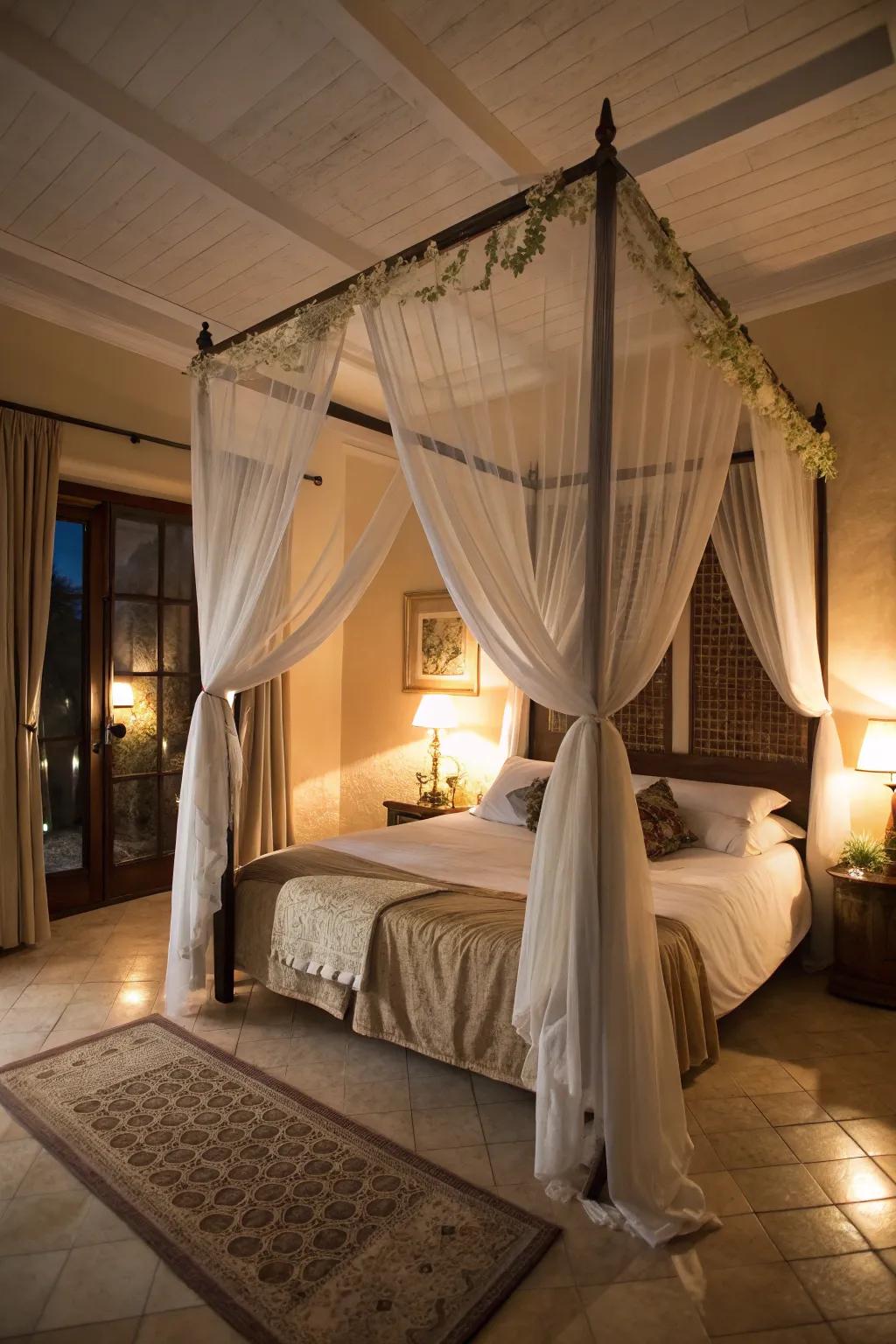 Canopy beds bring a romantic appeal.