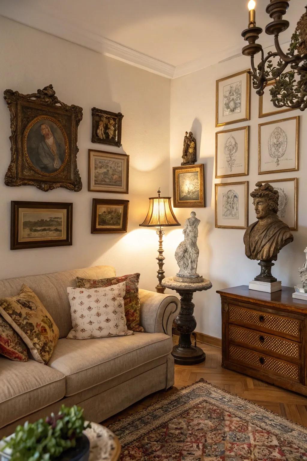 Intriguing historical charm is added by ornate vintage accents.