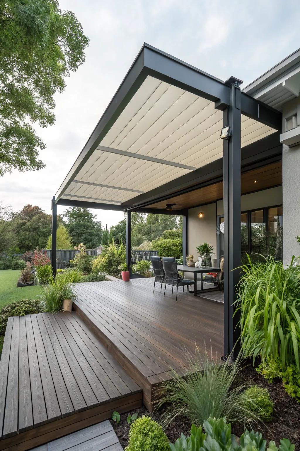 Custom overhangs deliver specialized shade solutions.