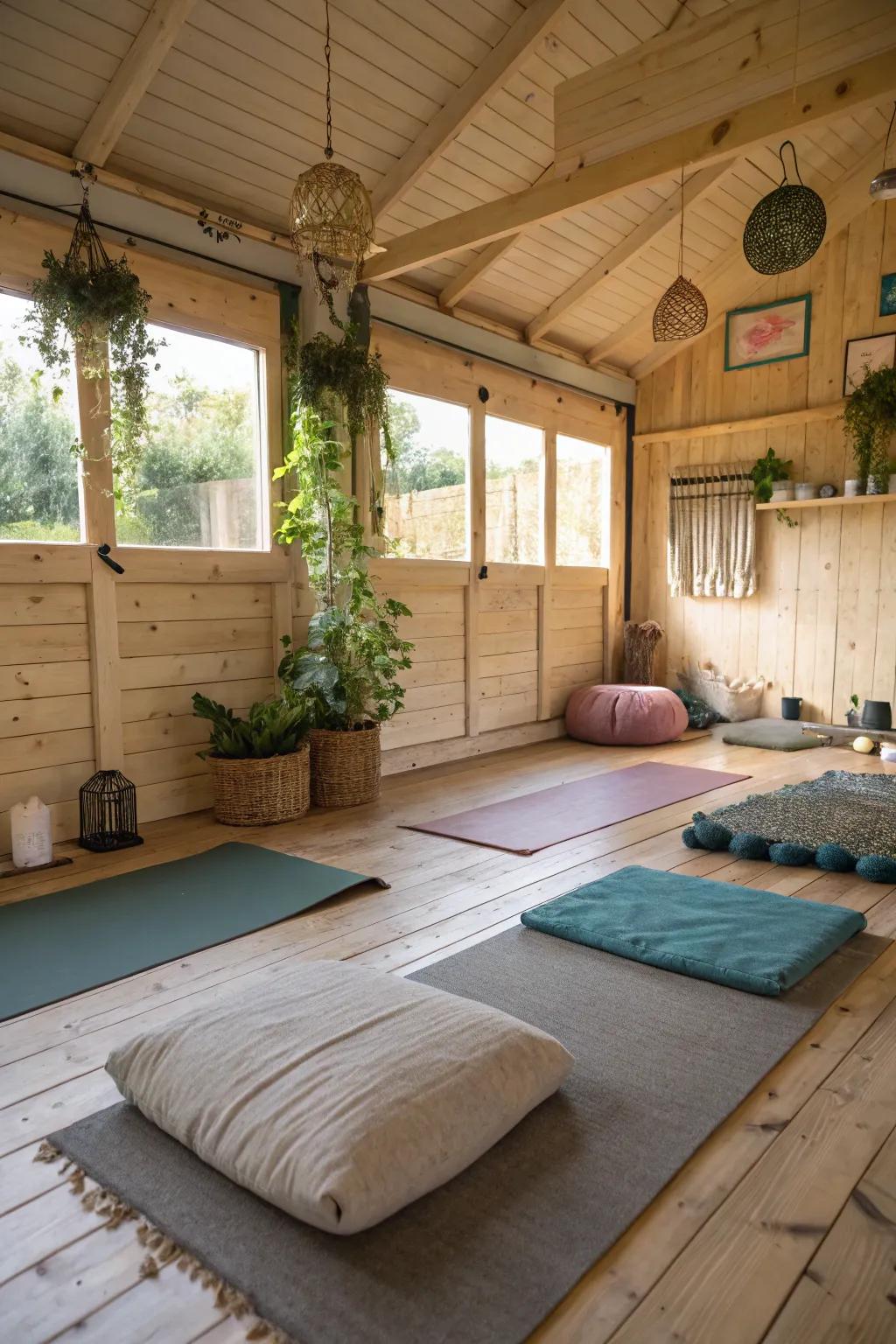 A shed created into a quiet area ideal for yoga and meditation.