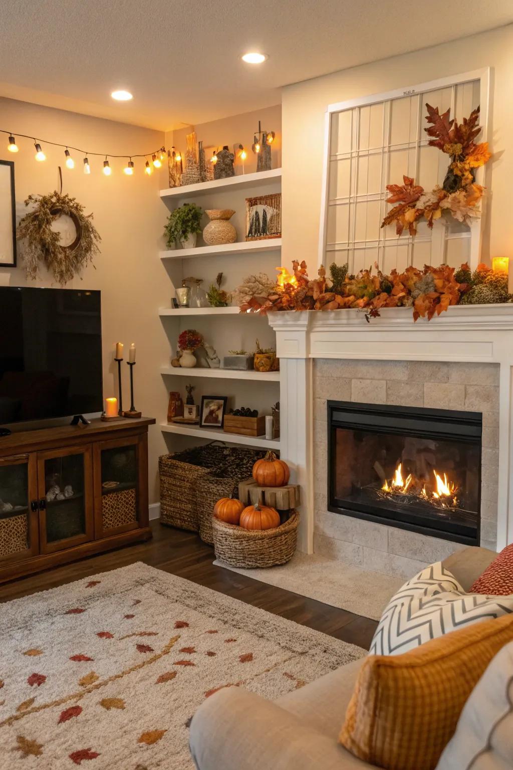 Seasonal decorations keep the shelves looking refreshed and current.