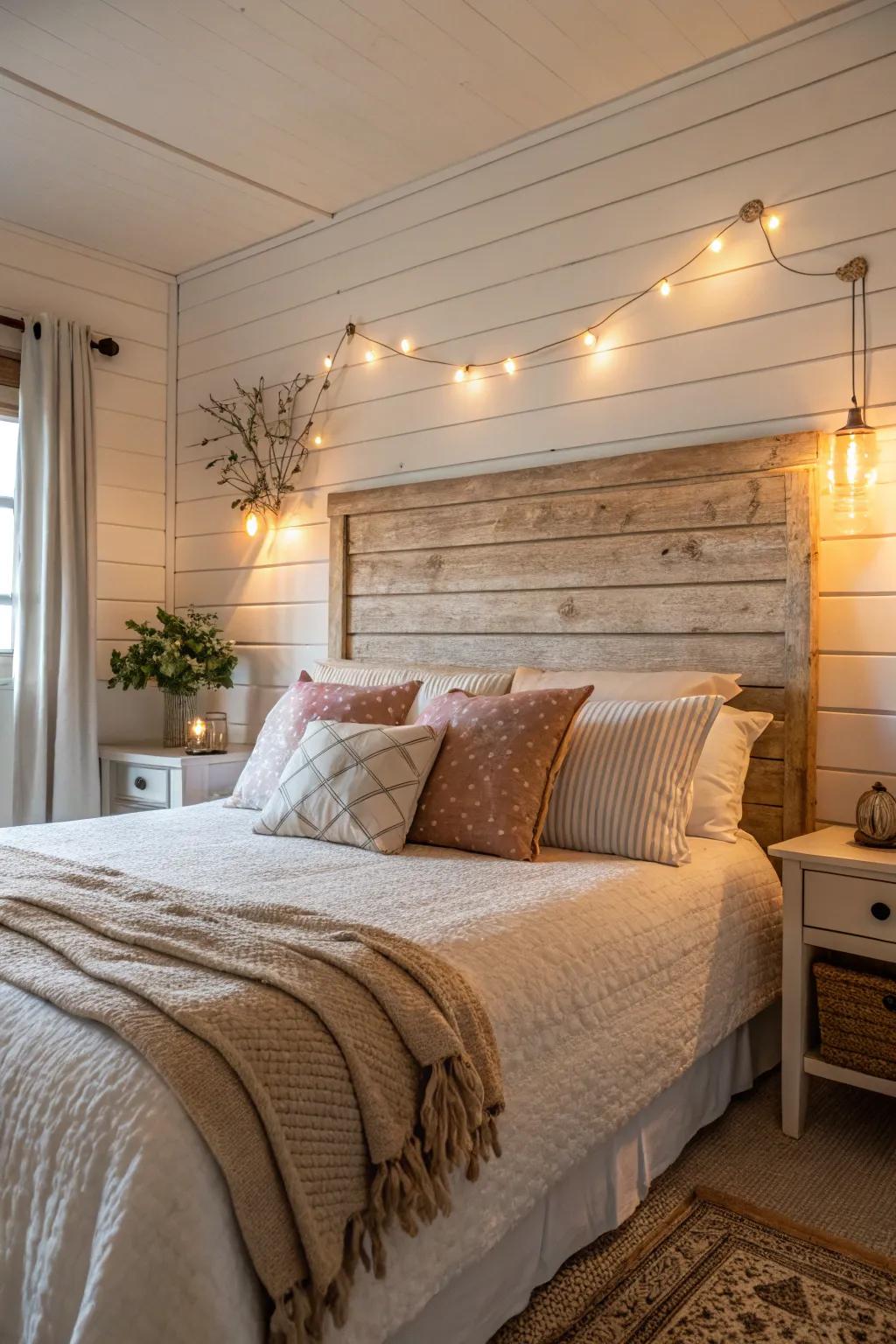 Feel and appeal introduced to your bedroom via a shiplap headboard wall.
