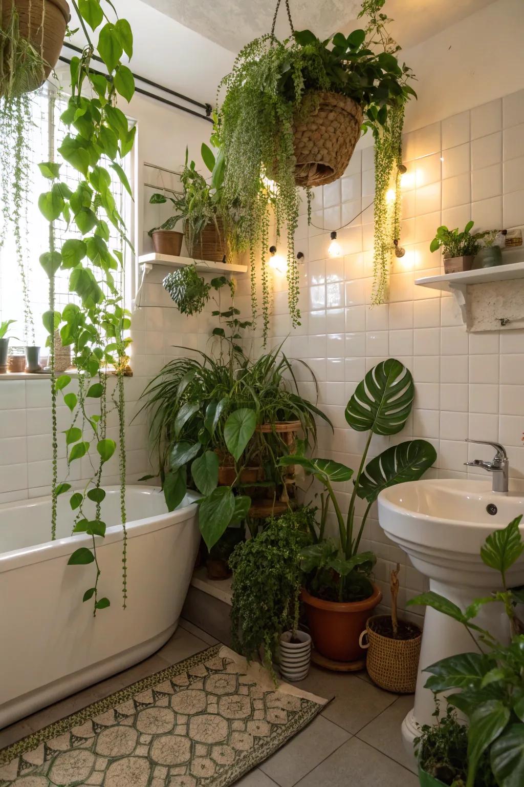 Greenery giving a fresh touch to the bathroom.